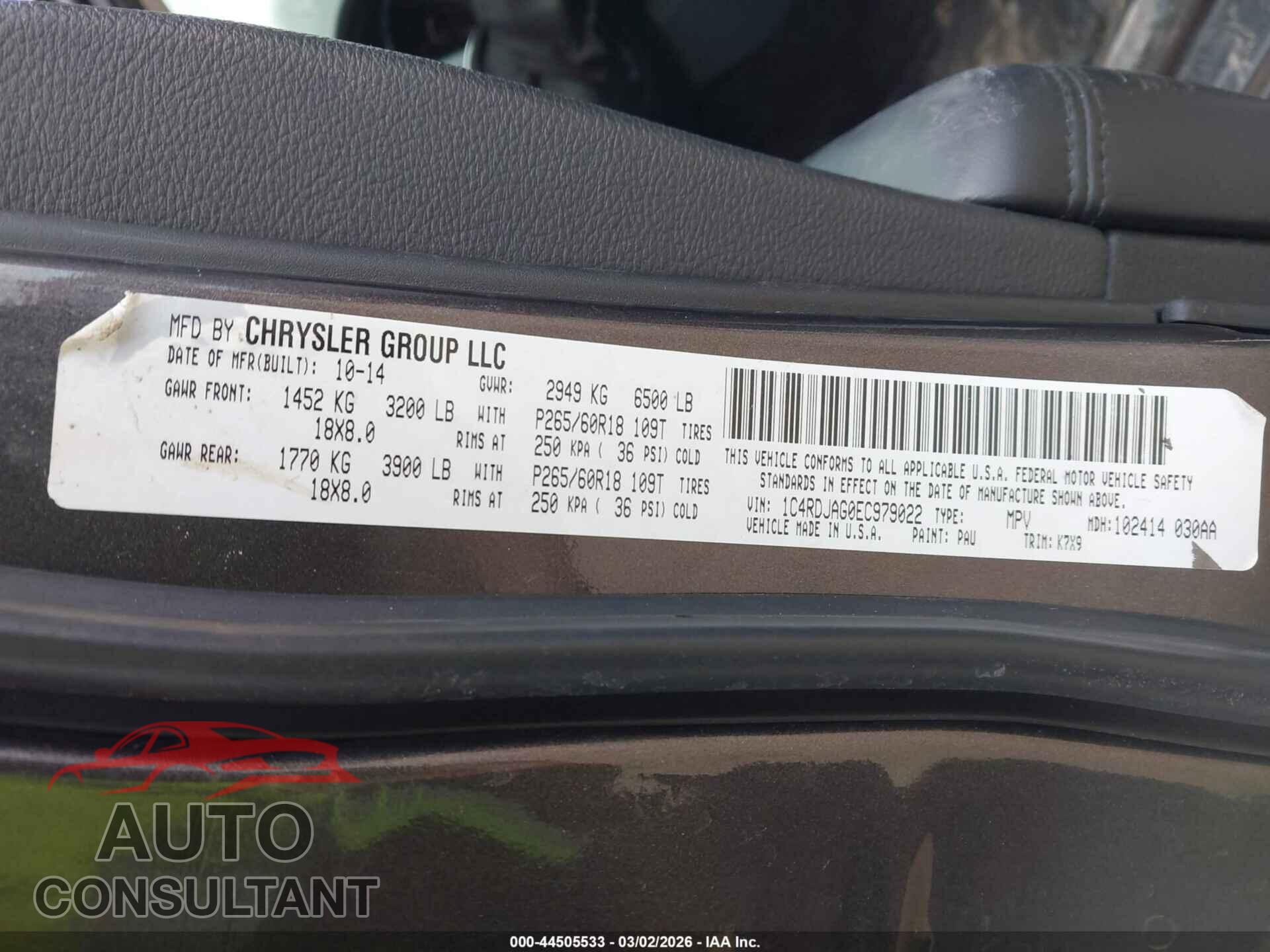 DODGE DURANGO 2014 - 1C4RDJAG0EC979022