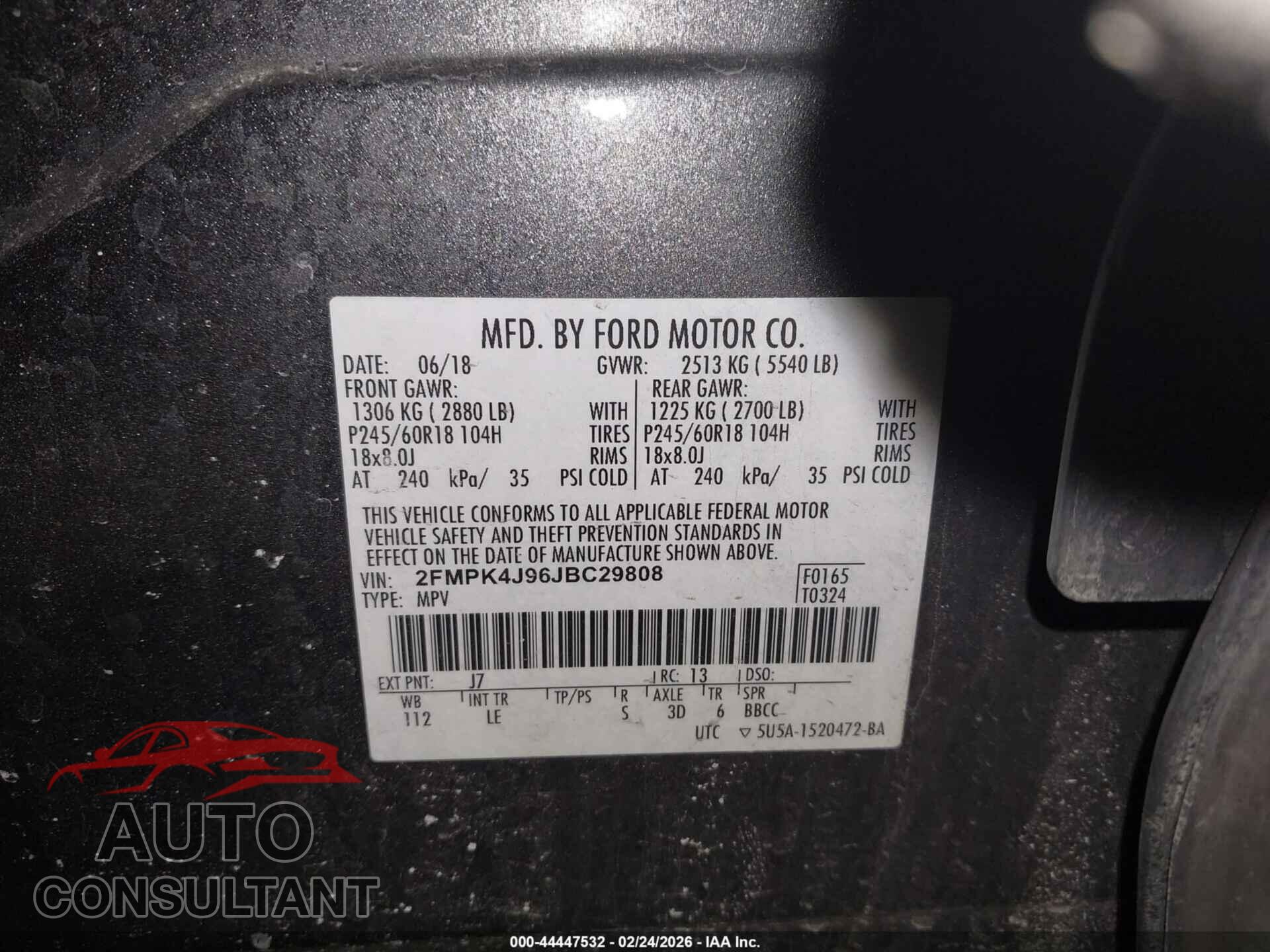 FORD EDGE 2018 - 2FMPK4J96JBC29808