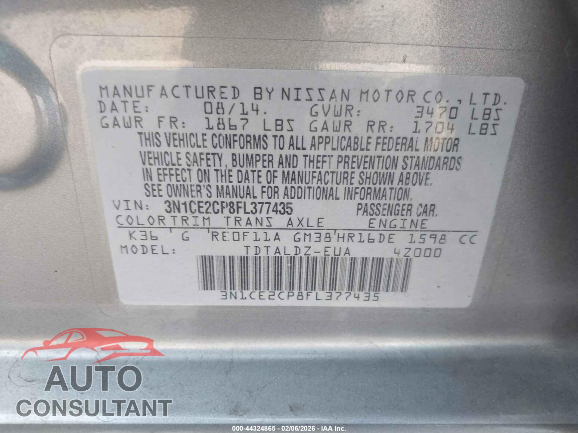 NISSAN VERSA NOTE 2015 - 3N1CE2CP8FL377435