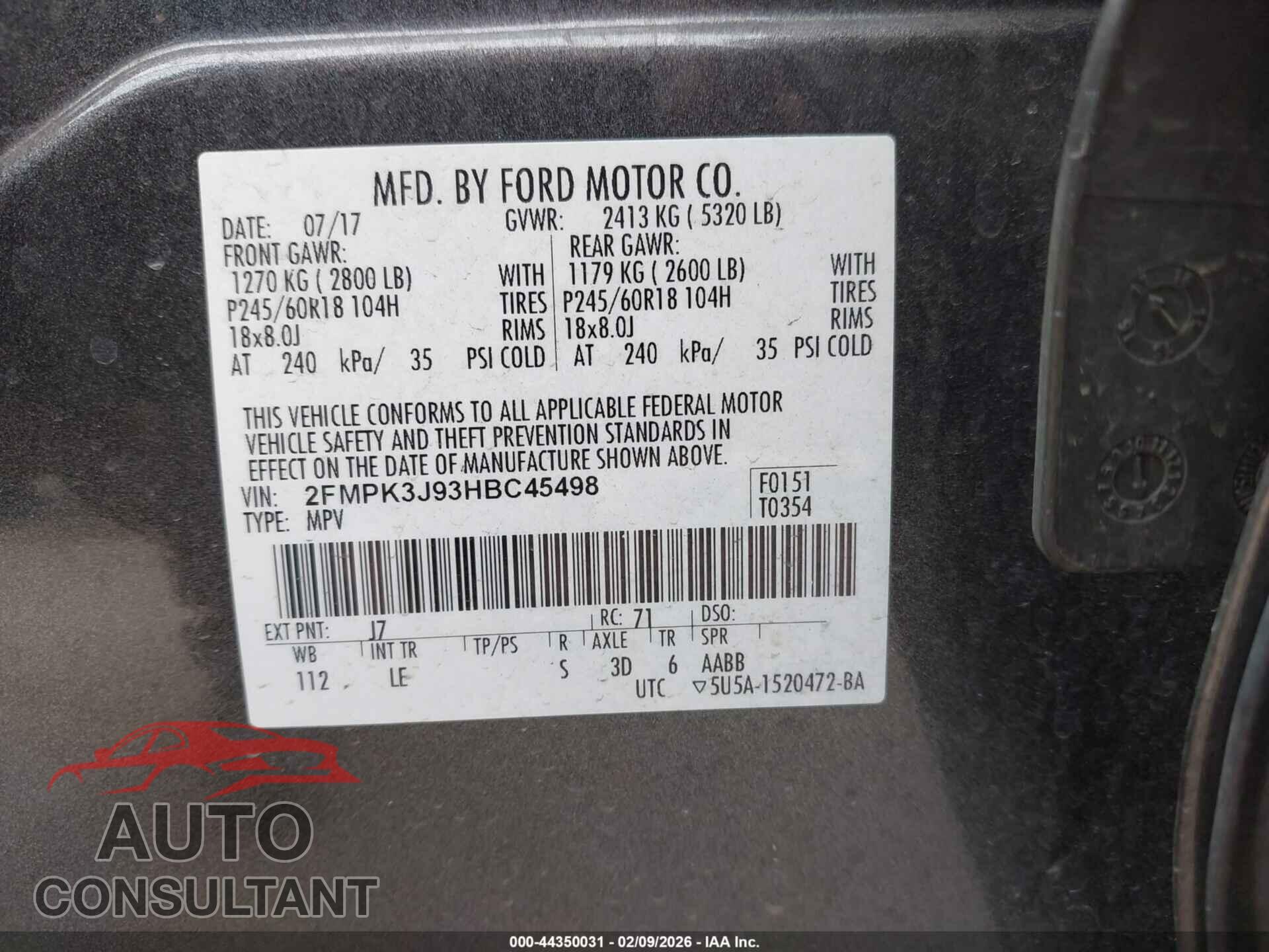 FORD EDGE 2017 - 2FMPK3J93HBC45498