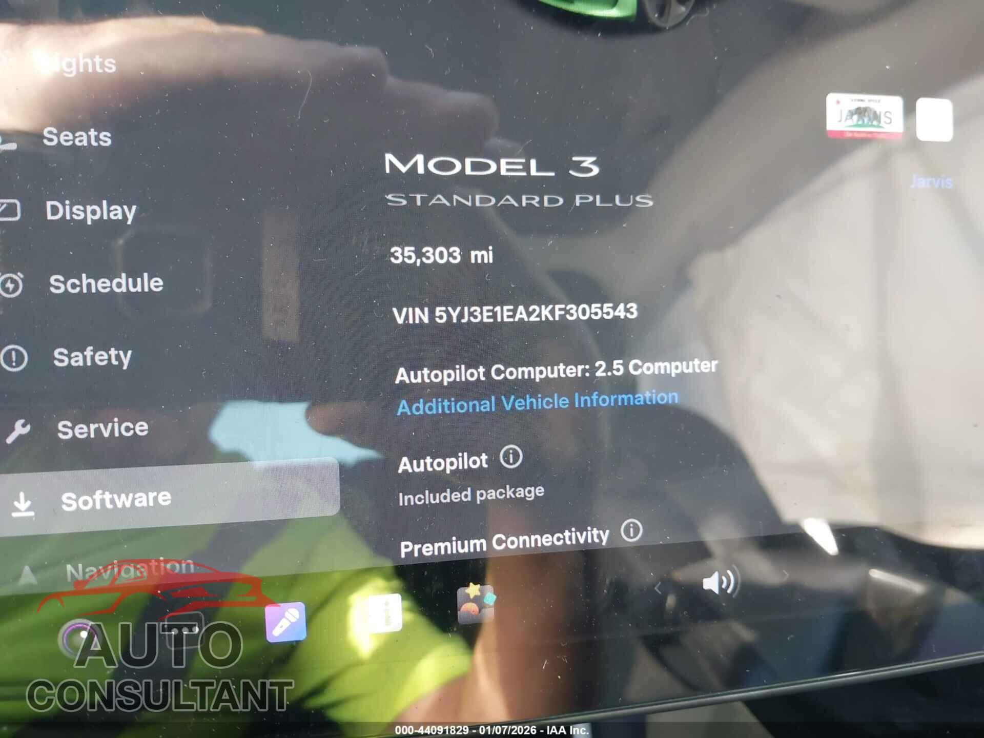 TESLA MODEL 3 2019 - 5YJ3E1EA2KF305543