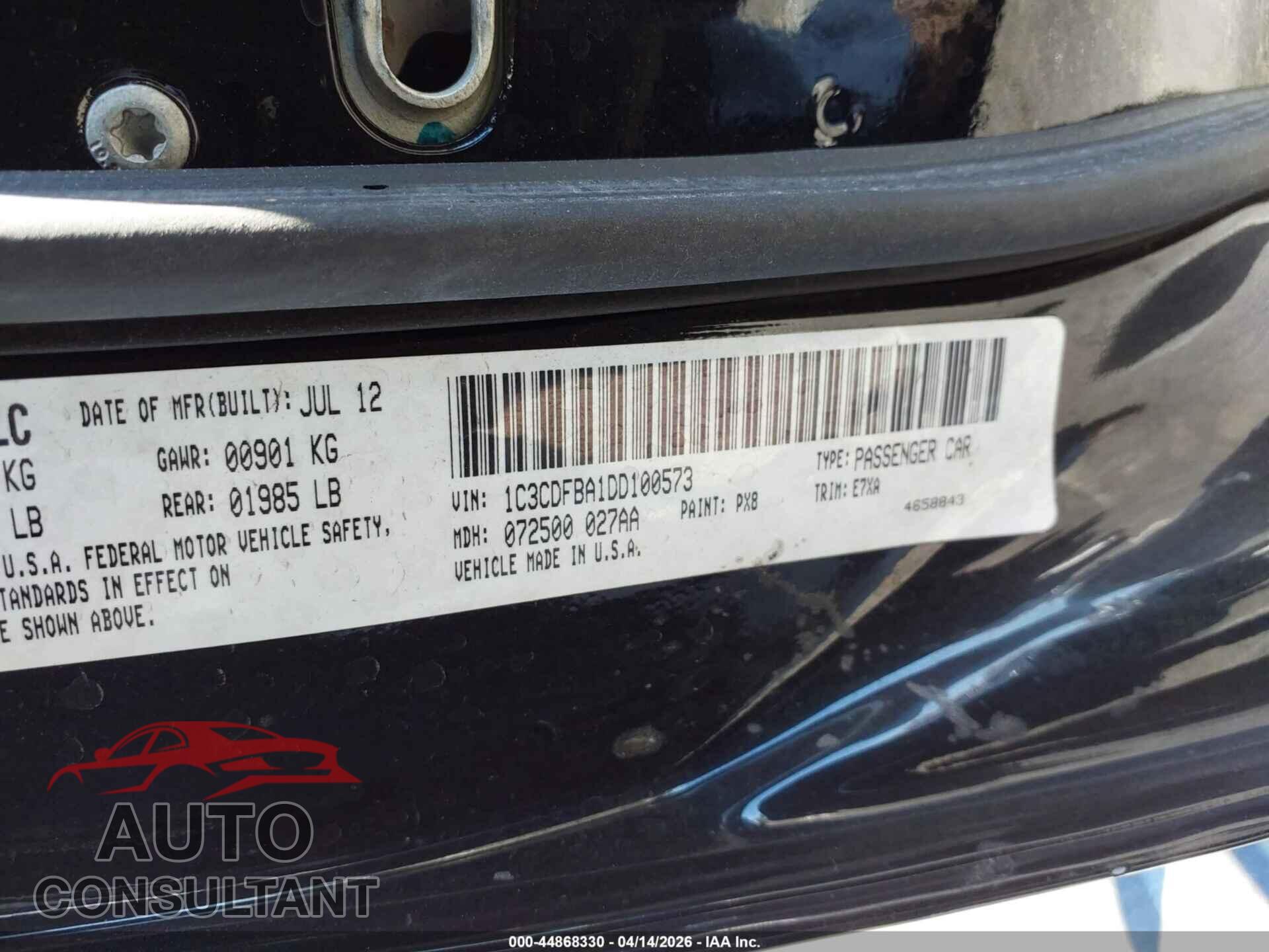 DODGE DART 2013 - 1C3CDFBA1DD100573
