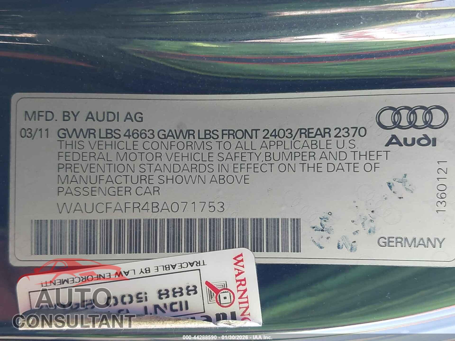 AUDI A5 2011 - WAUCFAFR4BA071753
