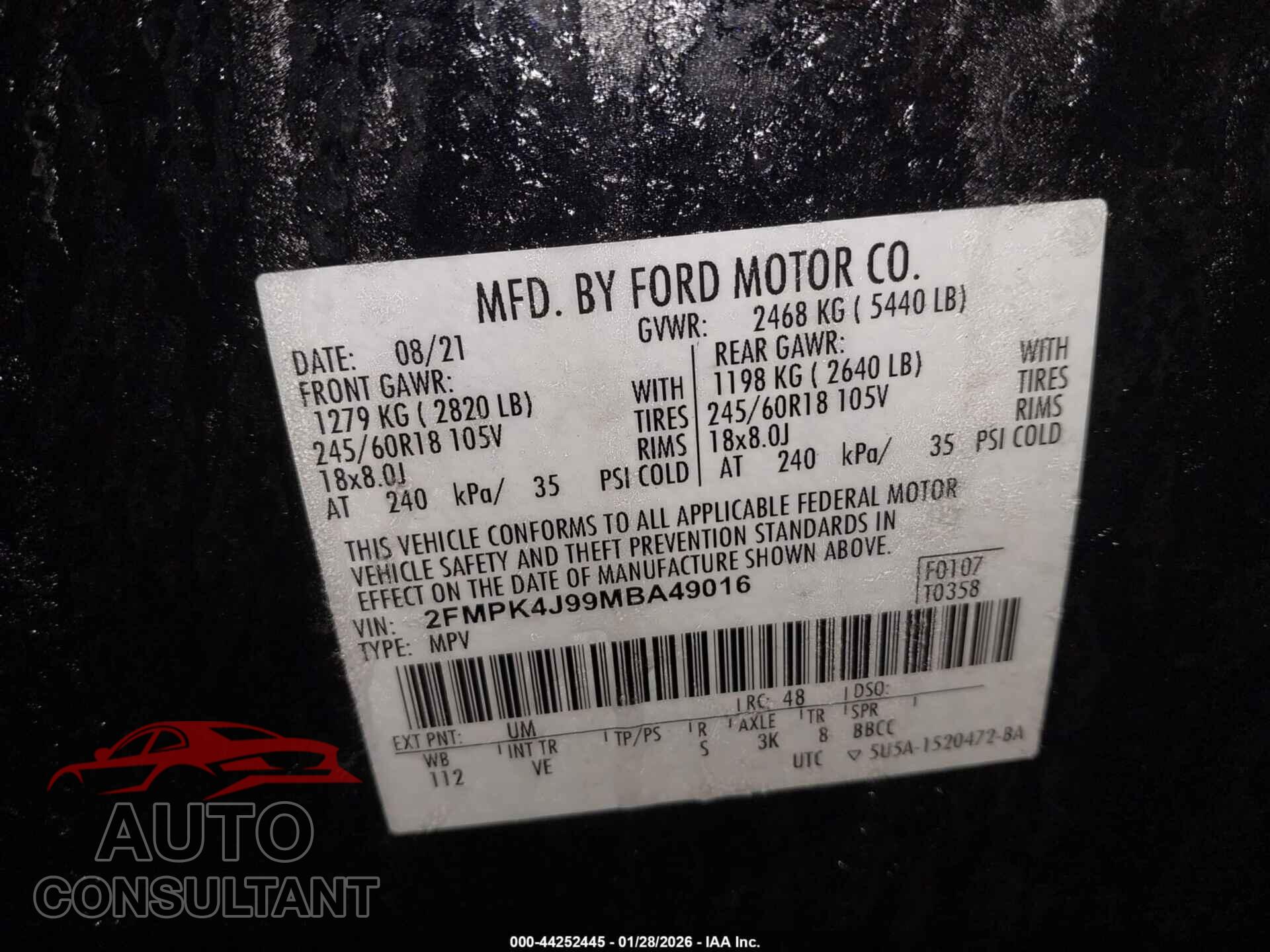FORD EDGE 2021 - 2FMPK4J99MBA49016