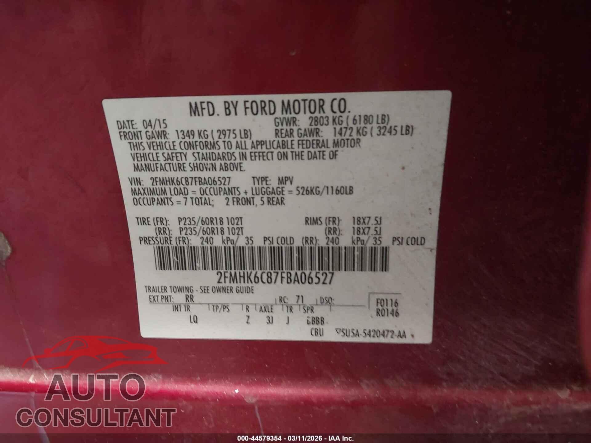 FORD FLEX 2015 - 2FMHK6C87FBA06527