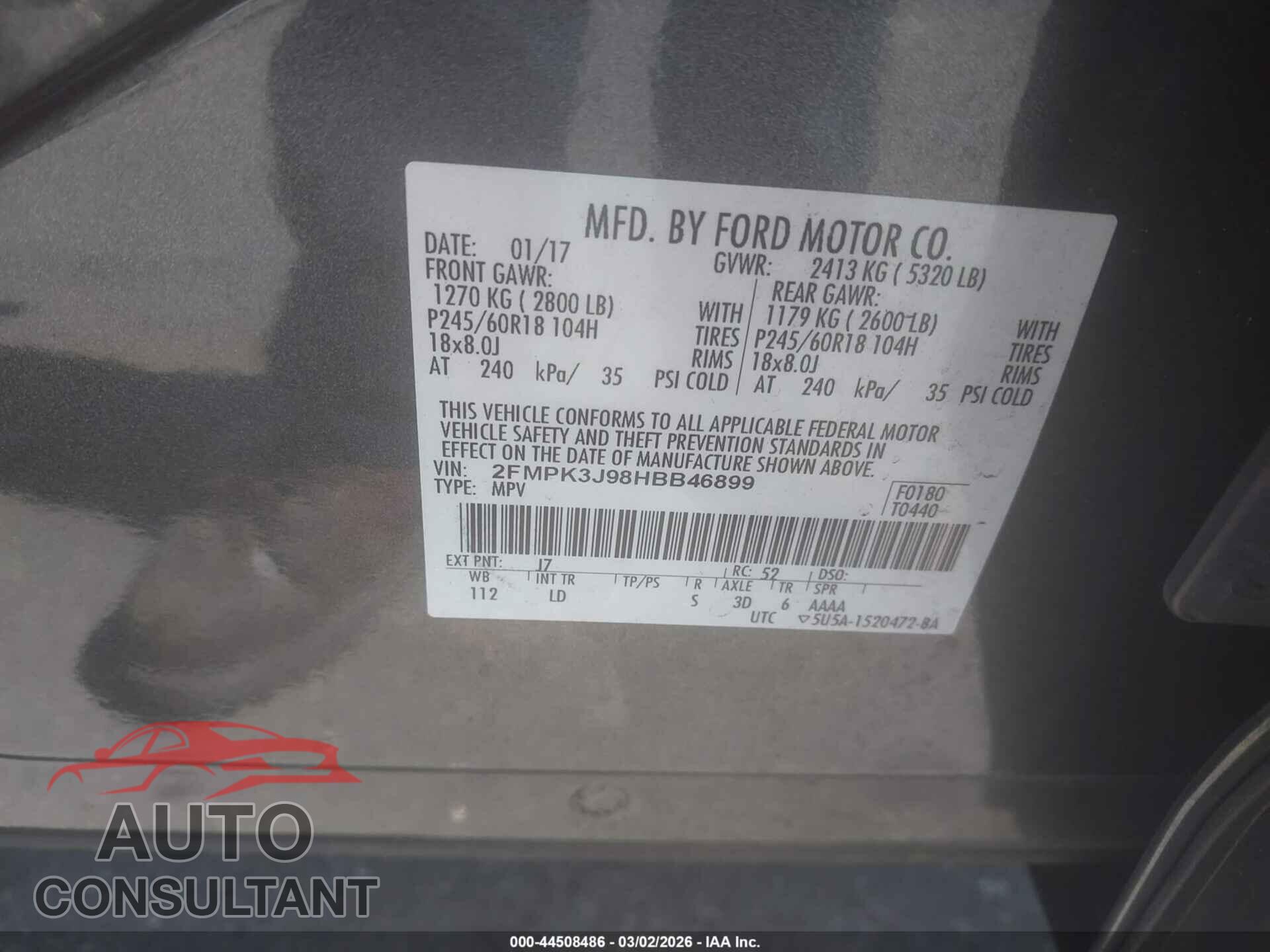 FORD EDGE 2017 - 2FMPK3J98HBB46899
