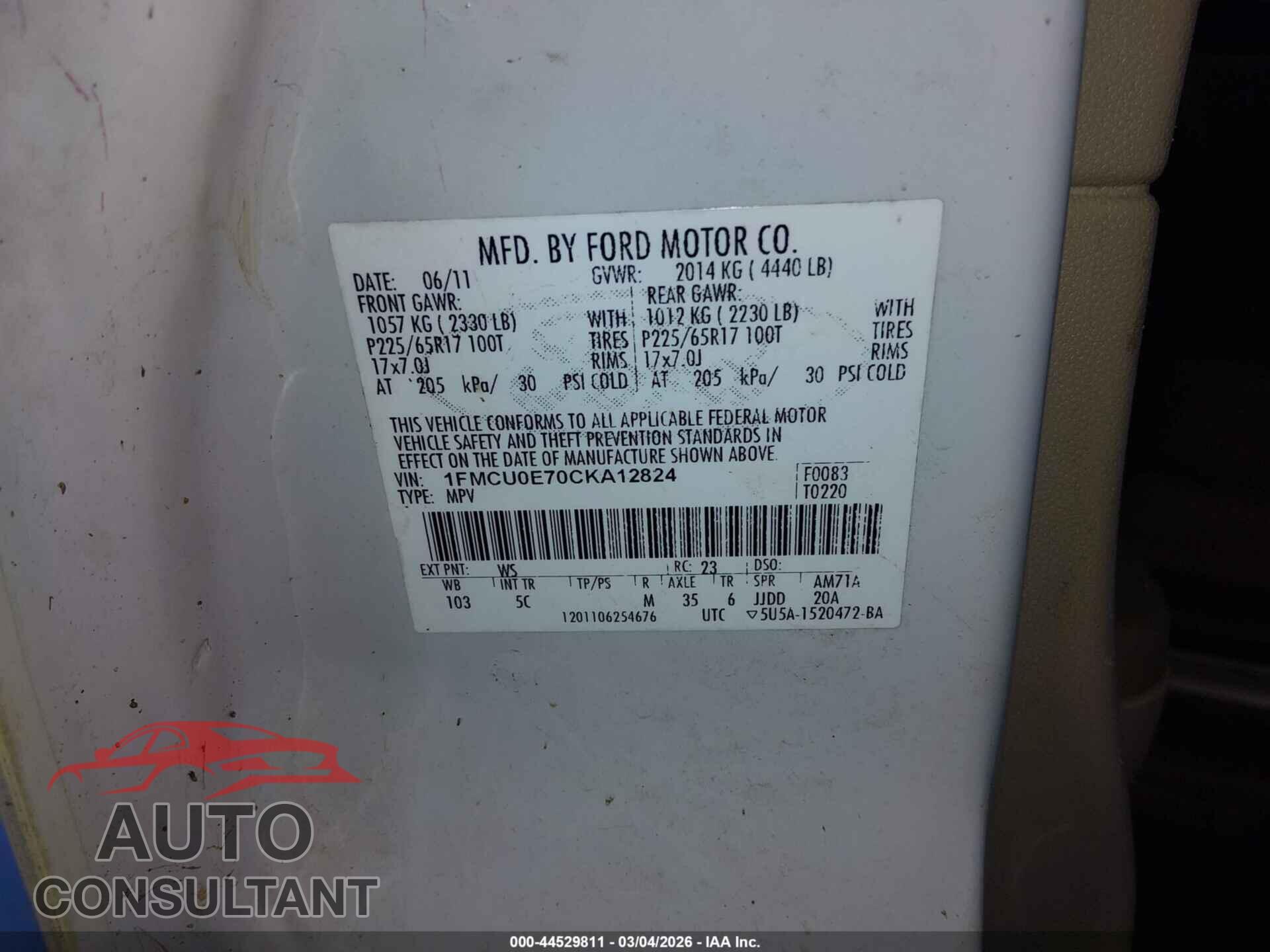 FORD ESCAPE 2012 - 1FMCU0E70CKA12824