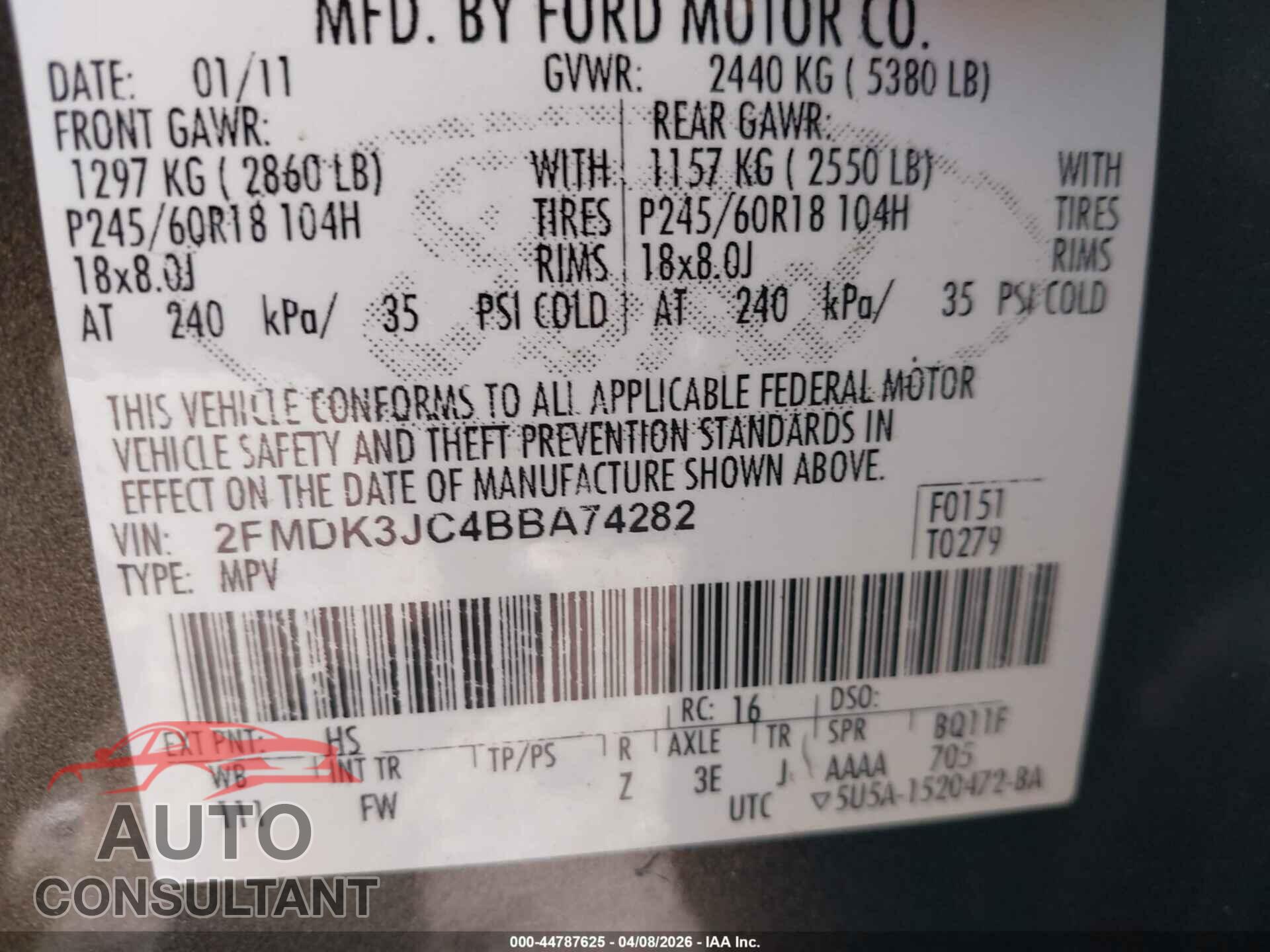 FORD EDGE 2011 - 2FMDK3JC4BBA74282