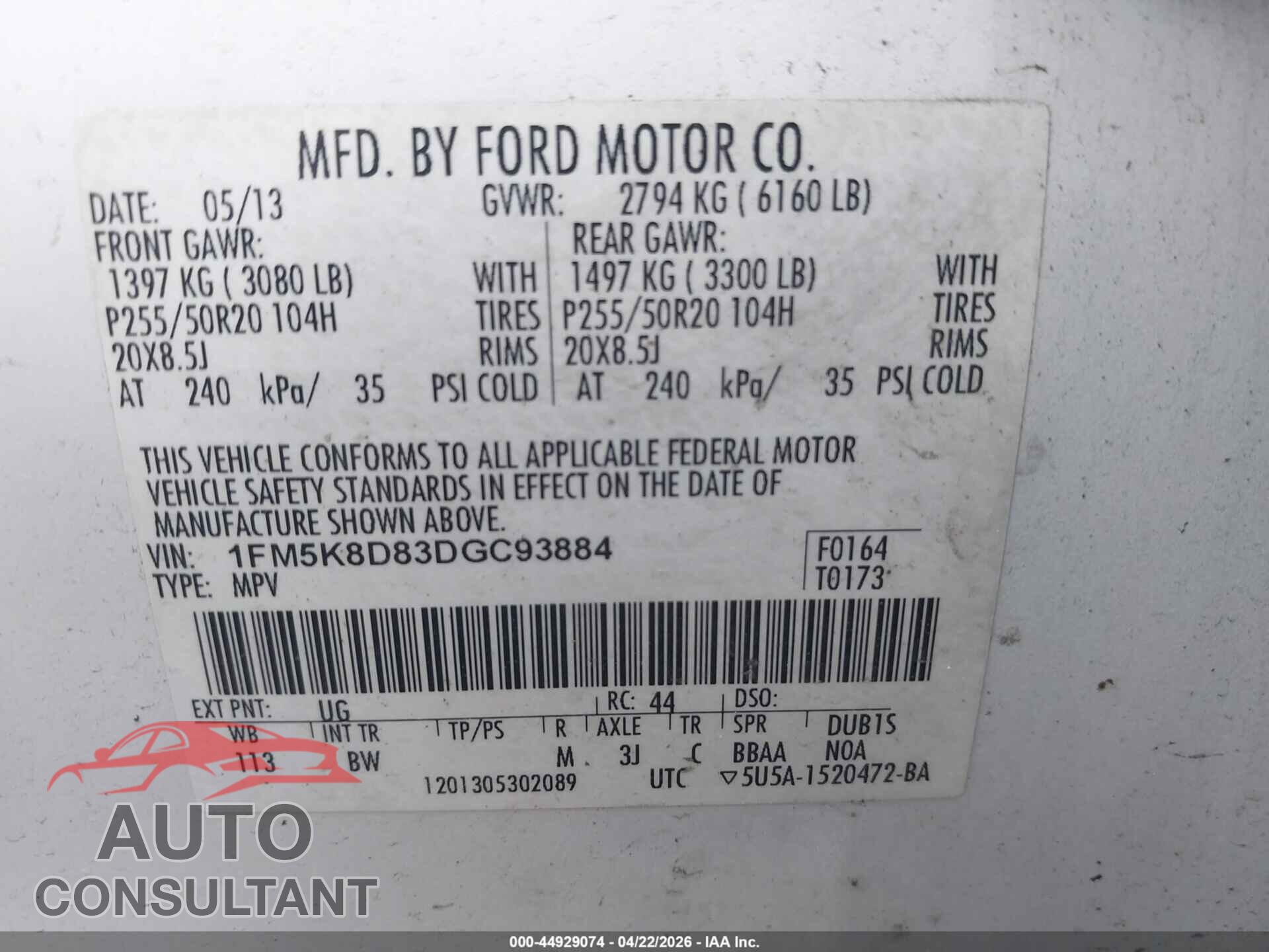 FORD EXPLORER 2013 - 1FM5K8D83DGC93884
