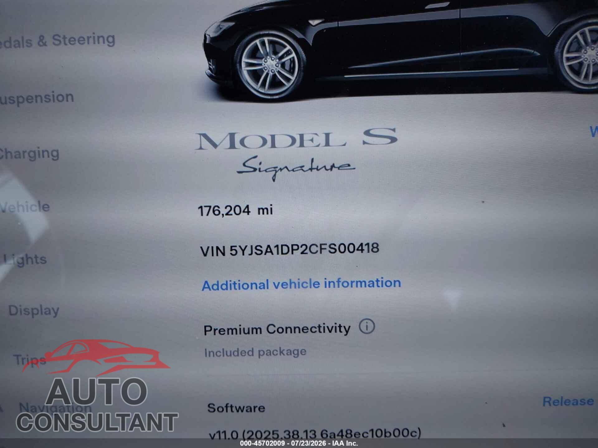 TESLA MODEL S 2012 - 5YJSA1DP2CFS00418