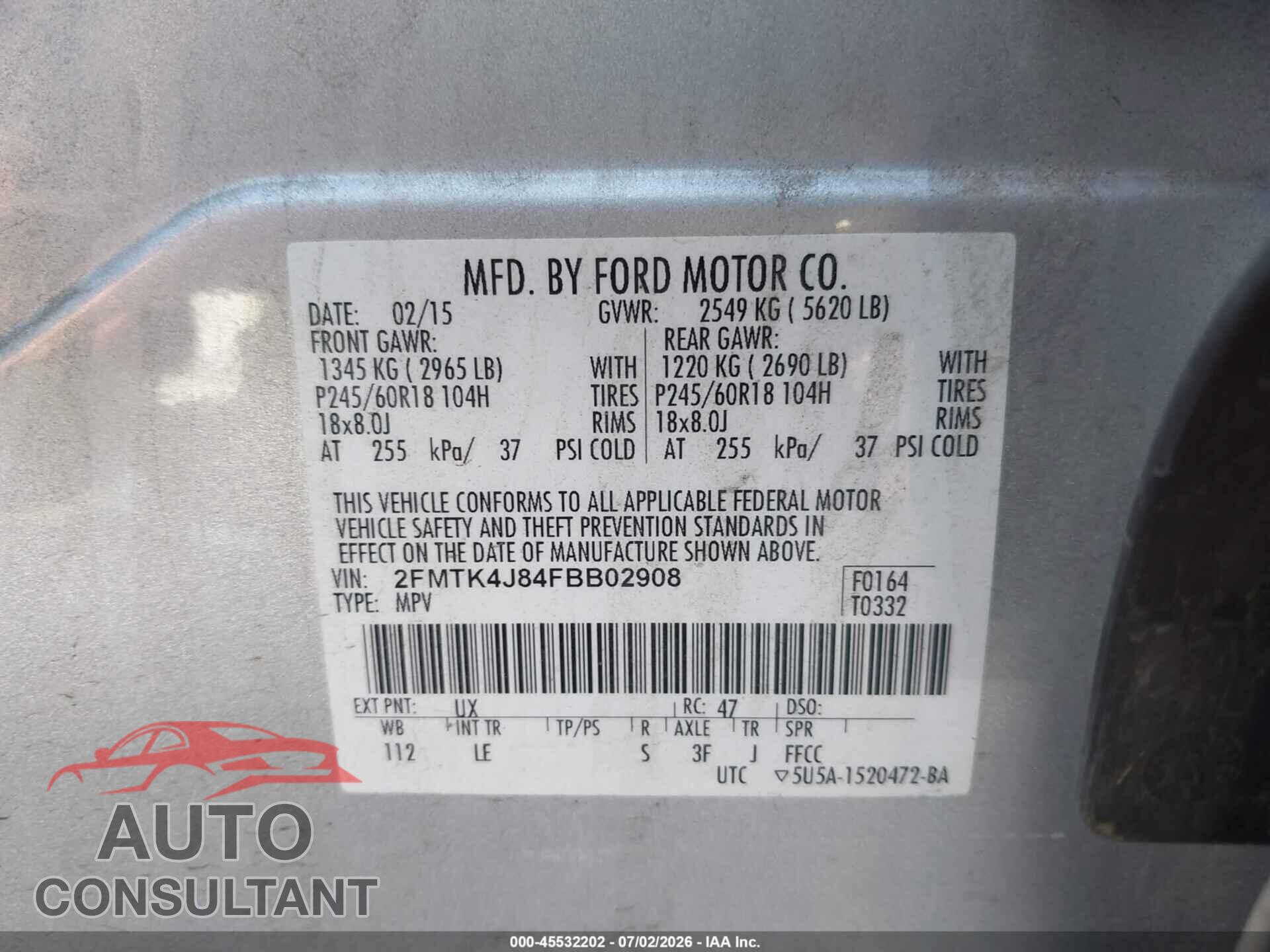 FORD EDGE 2015 - 2FMTK4J84FBB02908