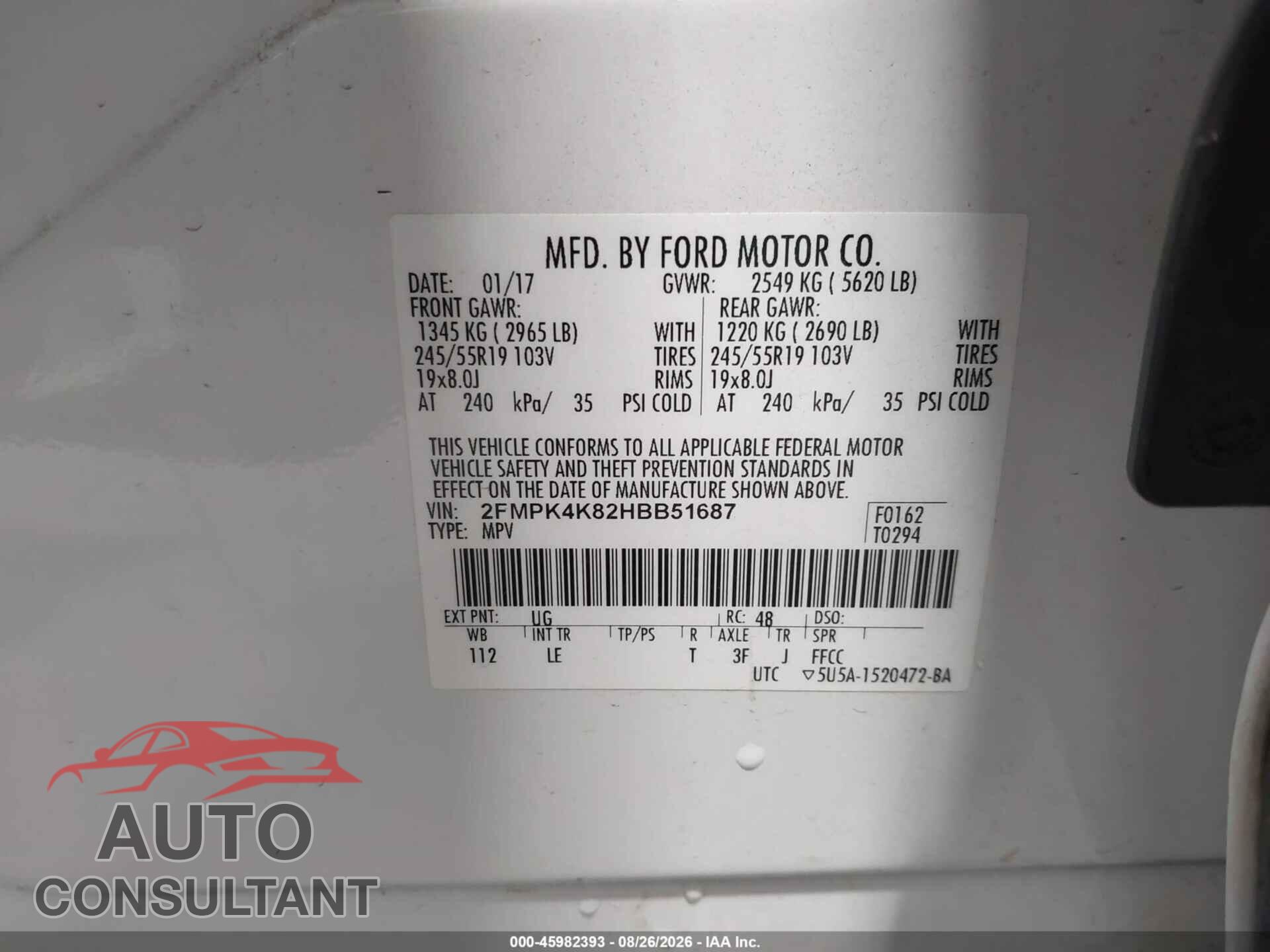 FORD EDGE 2017 - 2FMPK4K82HBB51687