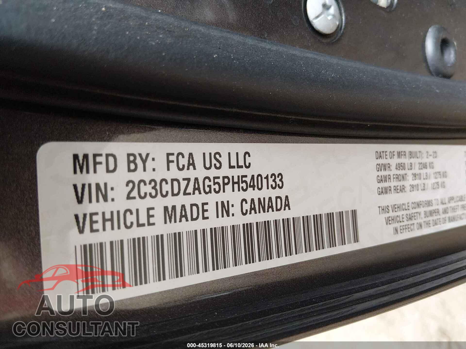 DODGE CHALLENGER 2023 - 2C3CDZAG5PH540133