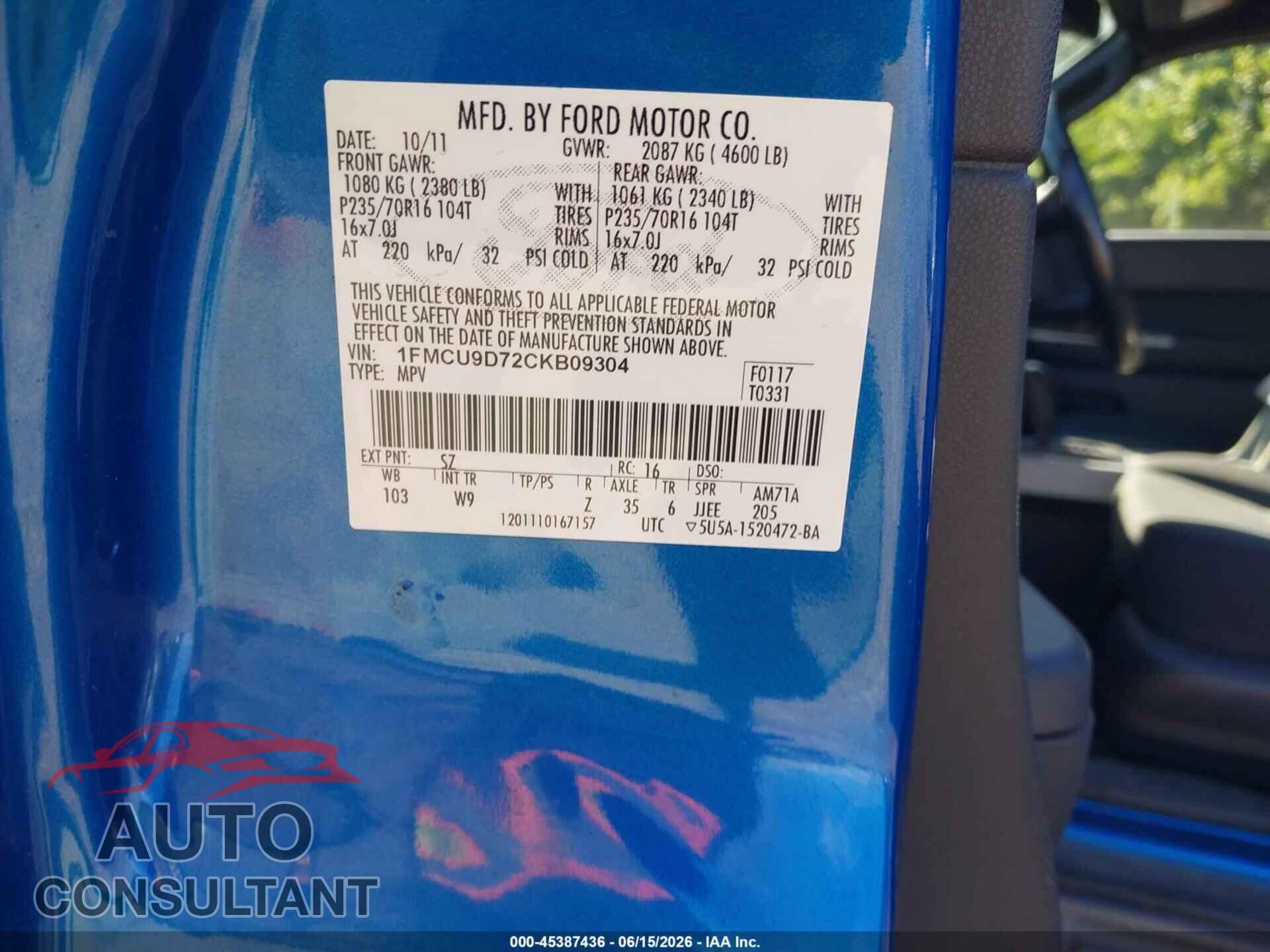 FORD ESCAPE 2012 - 1FMCU9D72CKB09304