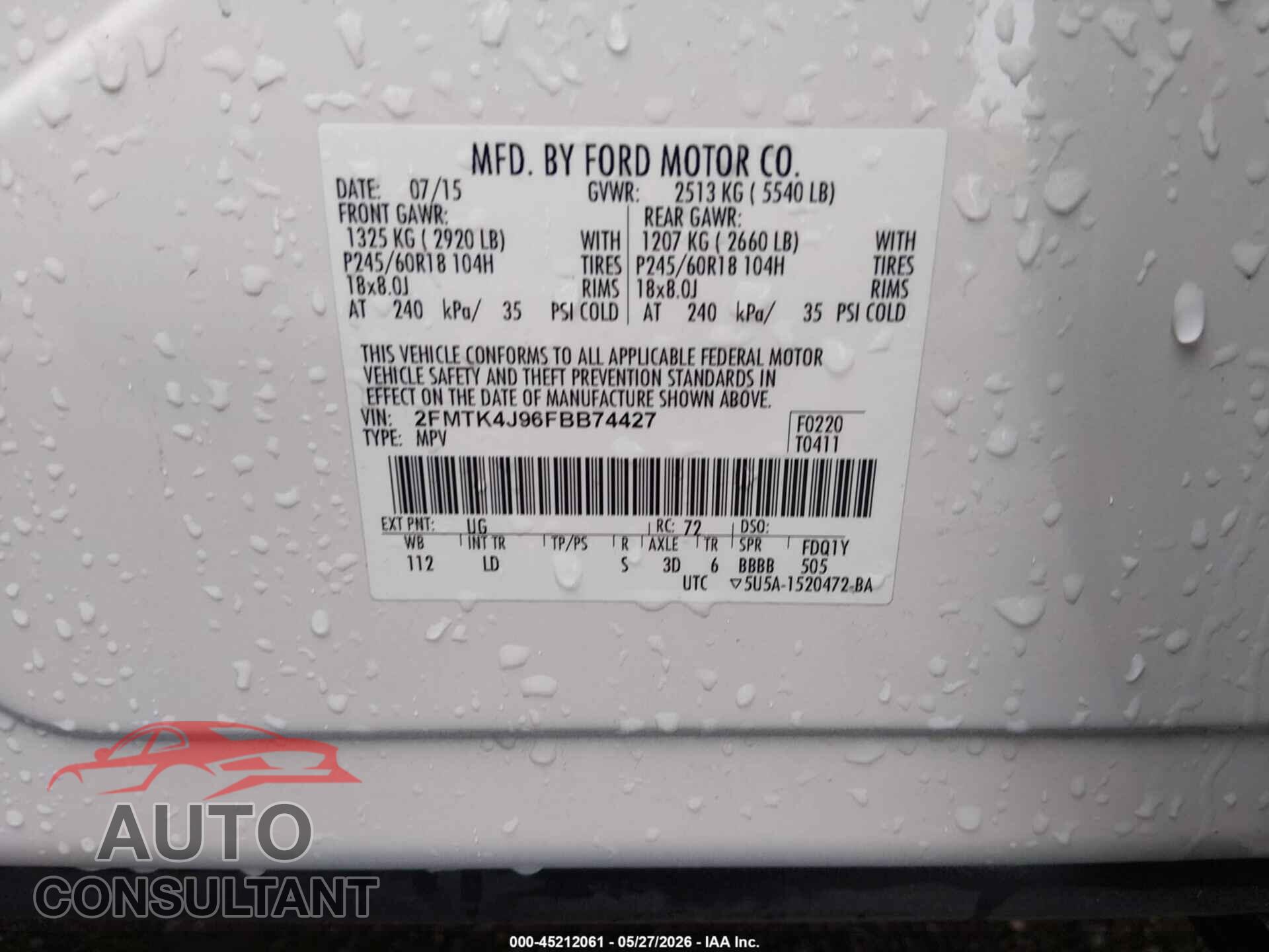 FORD EDGE 2015 - 2FMTK4J96FBB74427
