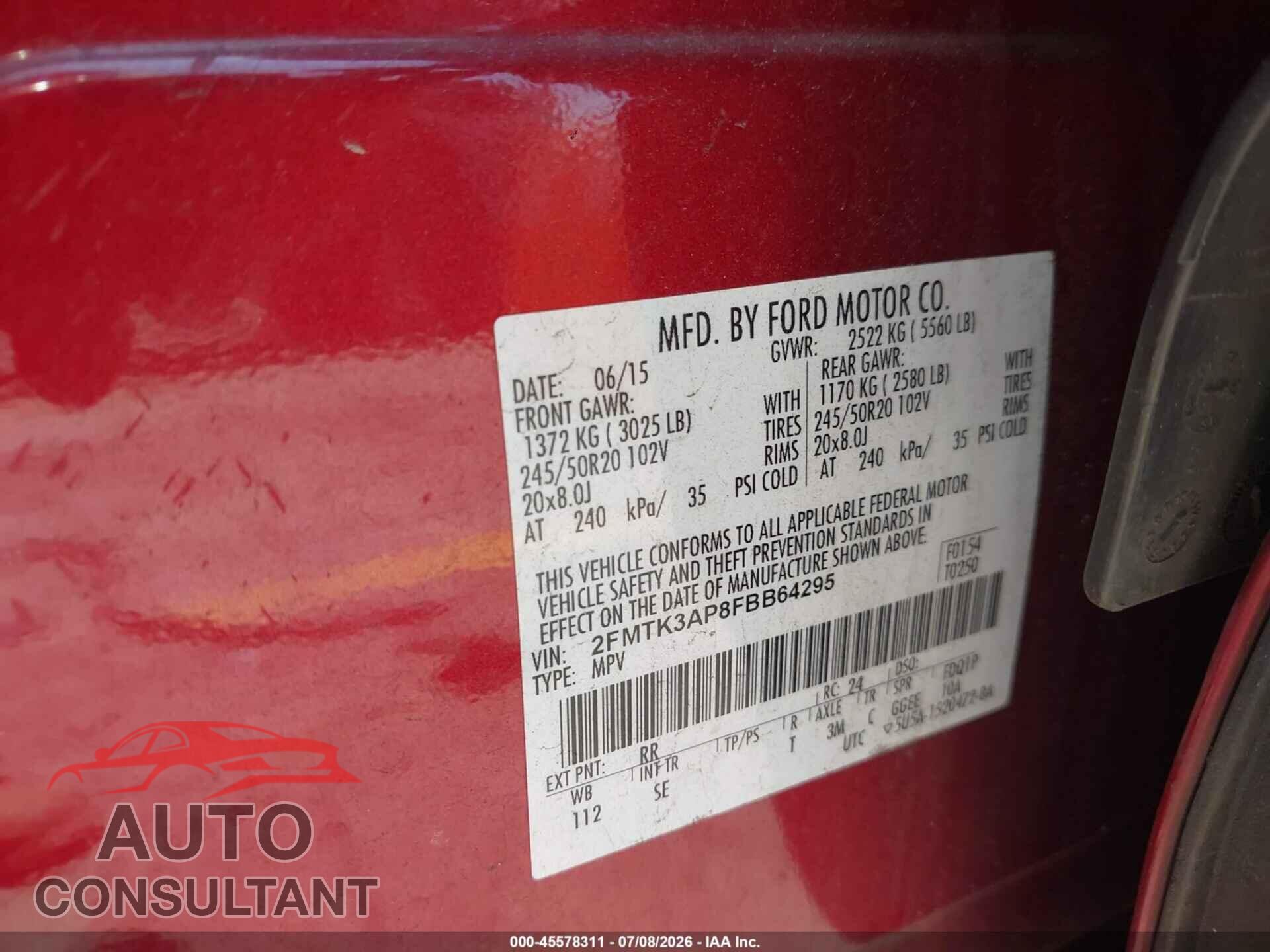 FORD EDGE 2015 - 2FMTK3AP8FBB64295