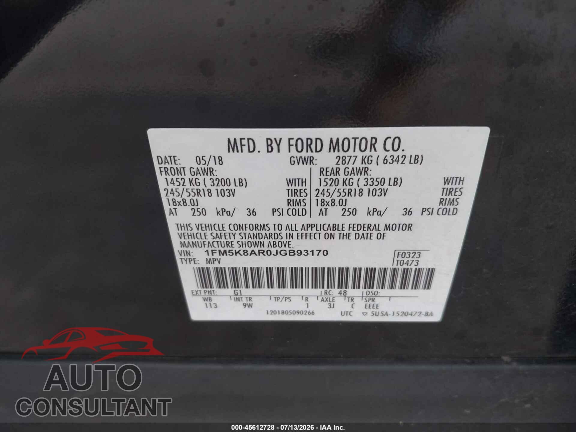 FORD POLICE INTERCEPTOR UTILITY 2018 - 1FM5K8AR0JGB93170