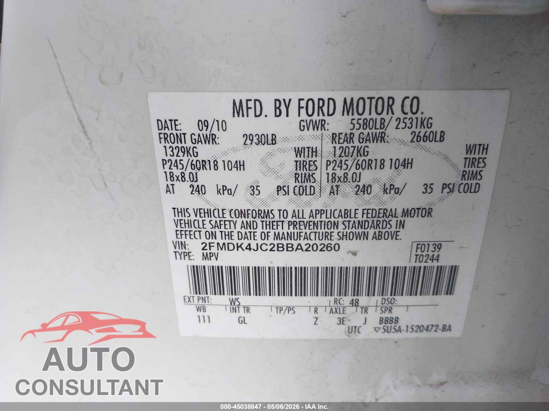 FORD EDGE 2011 - 2FMDK4JC2BBA20260