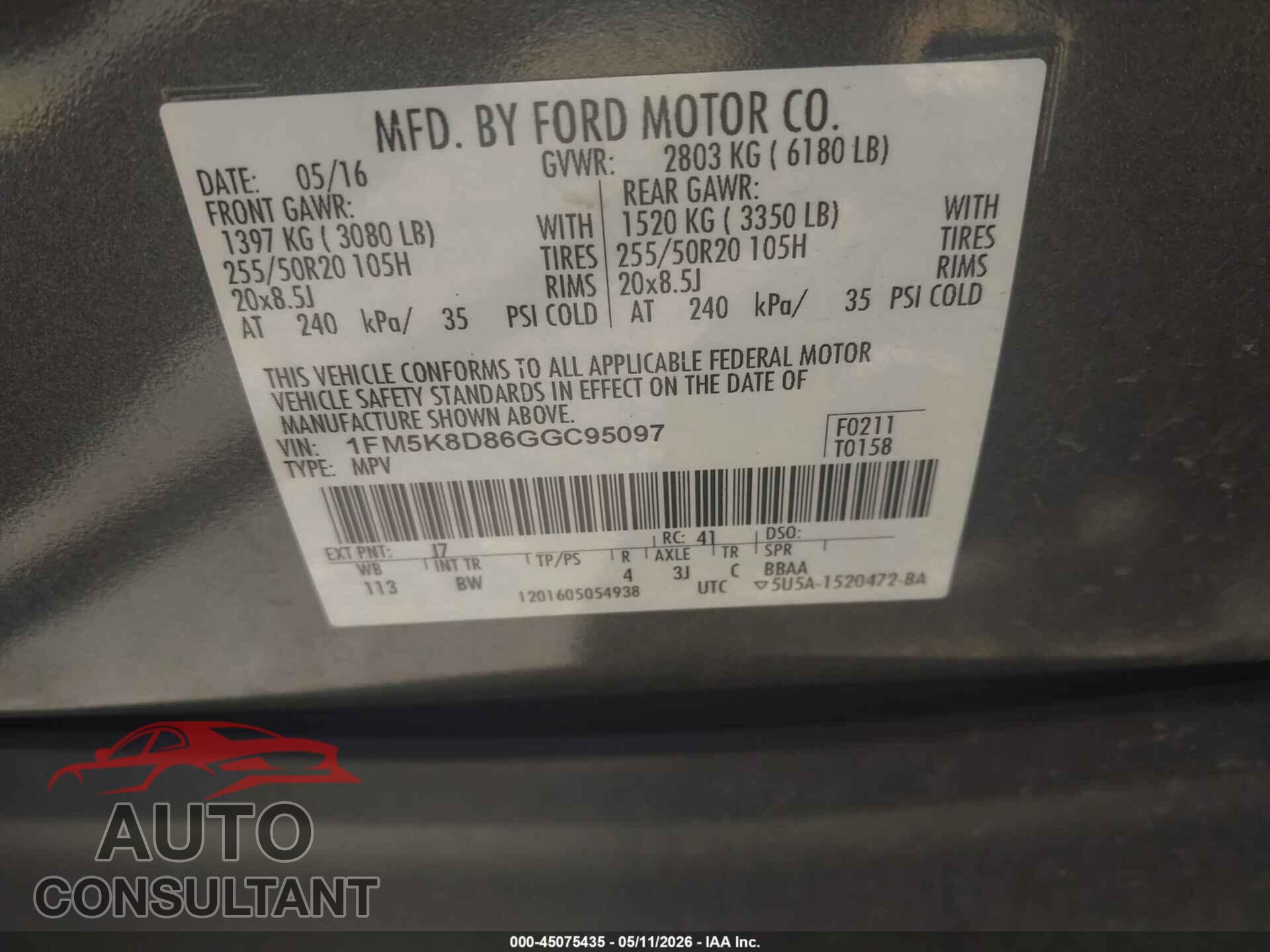 FORD EXPLORER 2016 - 1FM5K8D86GGC95097