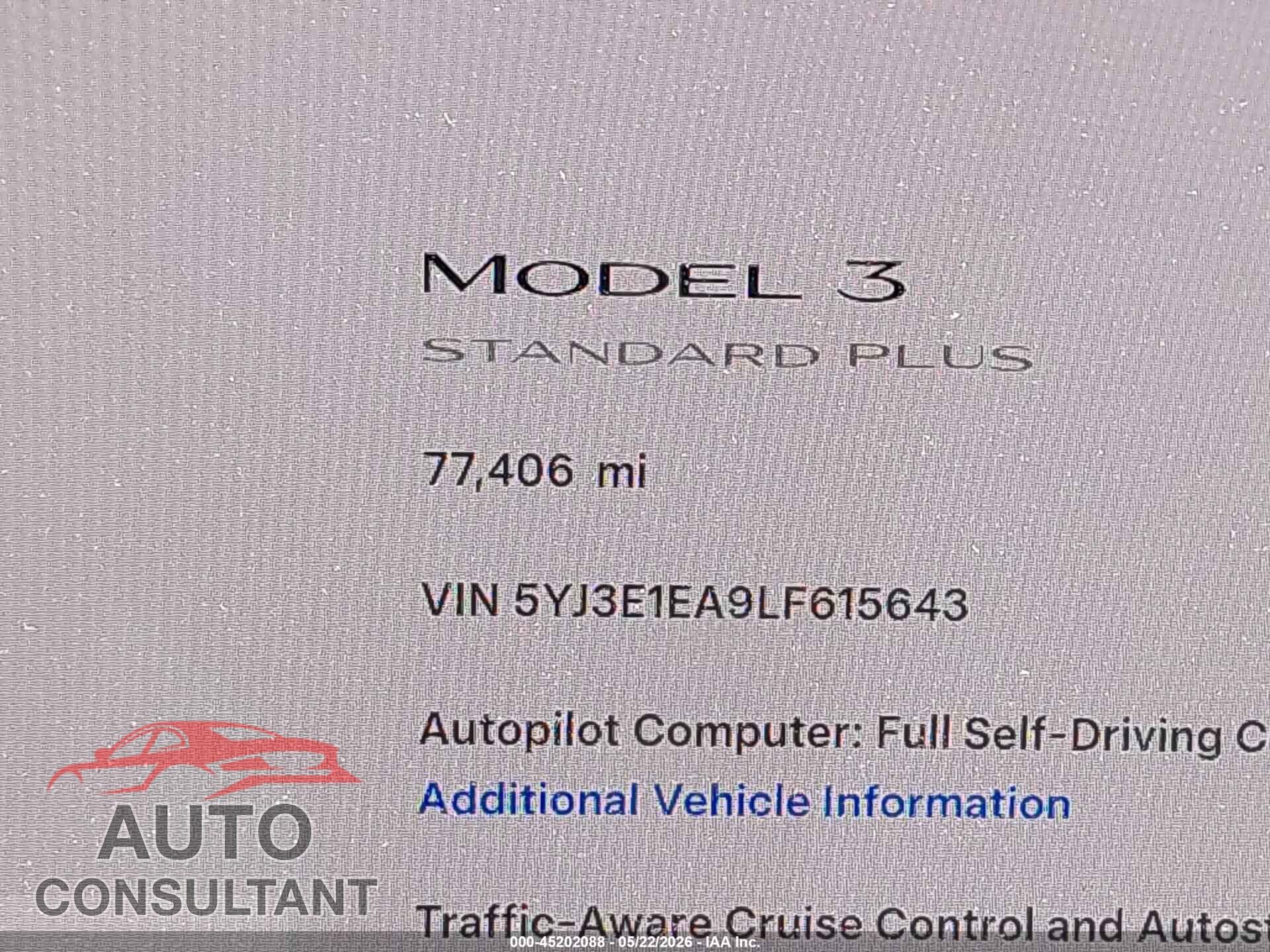 TESLA MODEL 3 2020 - 5YJ3E1EA9LF615643