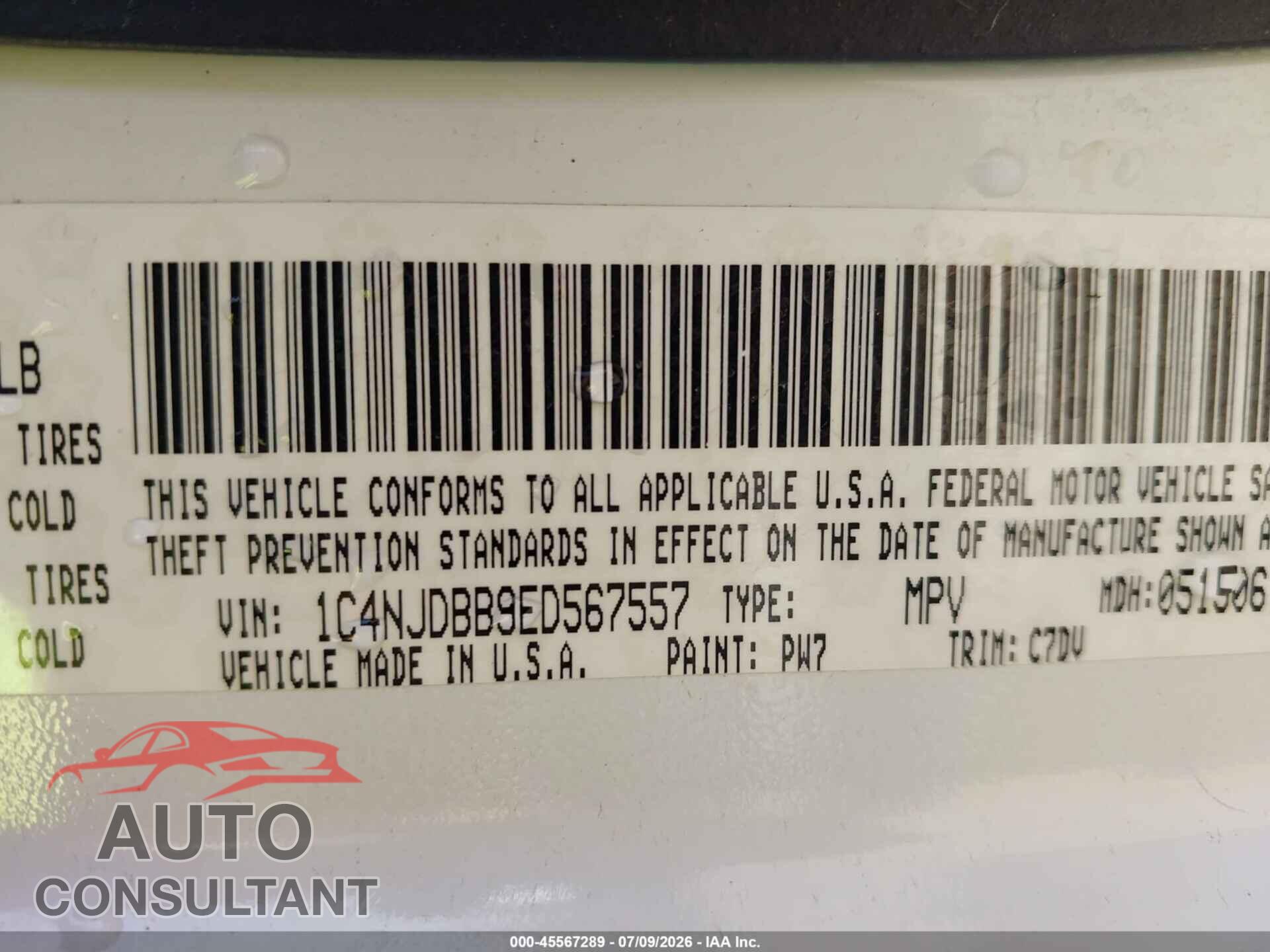 JEEP COMPASS 2014 - 1C4NJDBB9ED567557