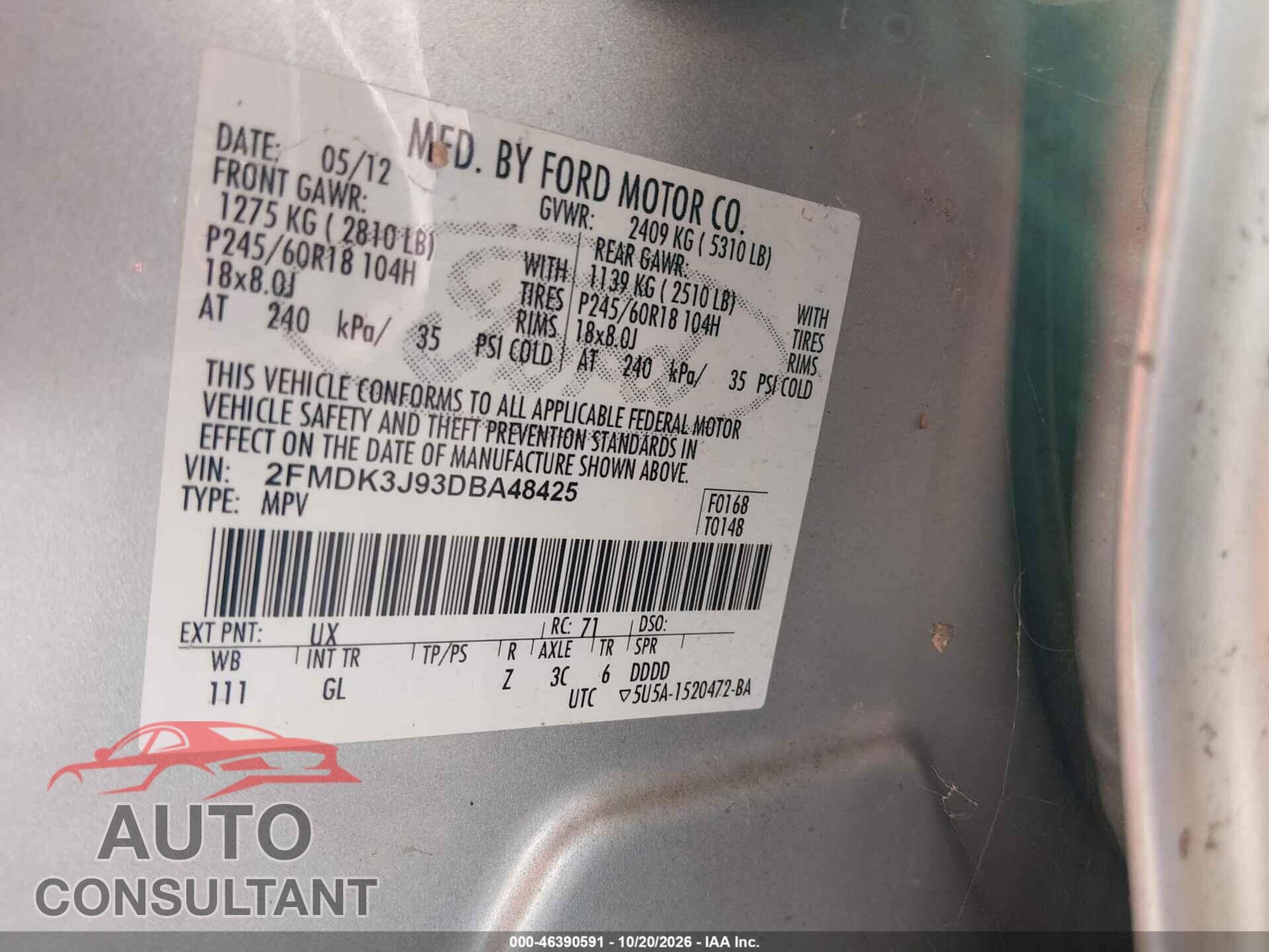 FORD EDGE 2013 - 2FMDK3J93DBA48425