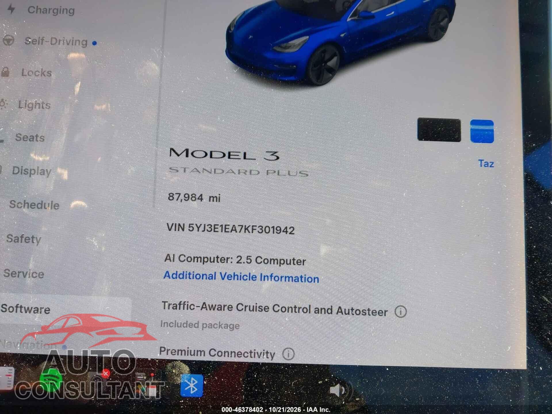 TESLA MODEL 3 2019 - 5YJ3E1EA7KF301942