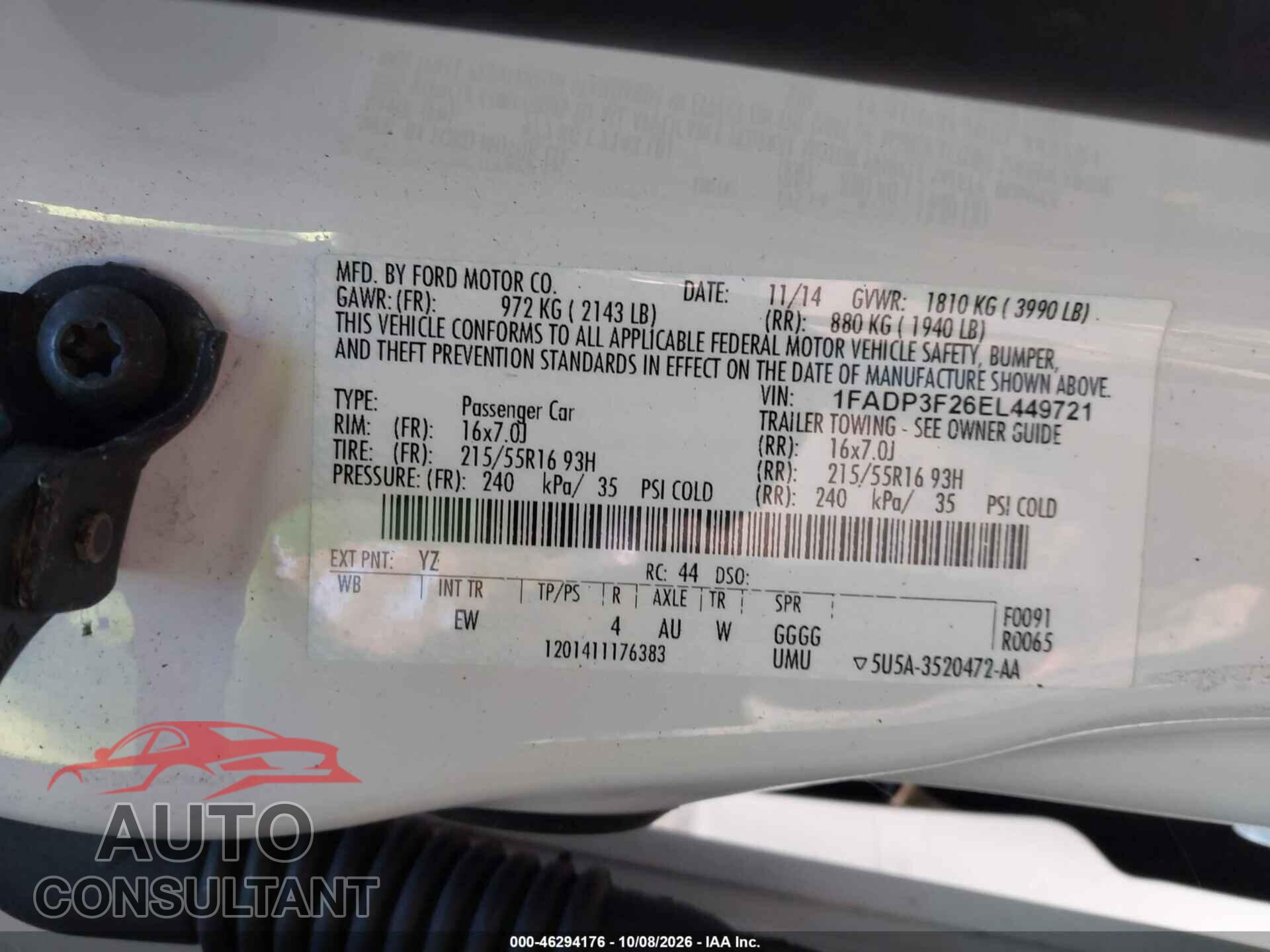FORD FOCUS 2014 - 1FADP3F26EL449721