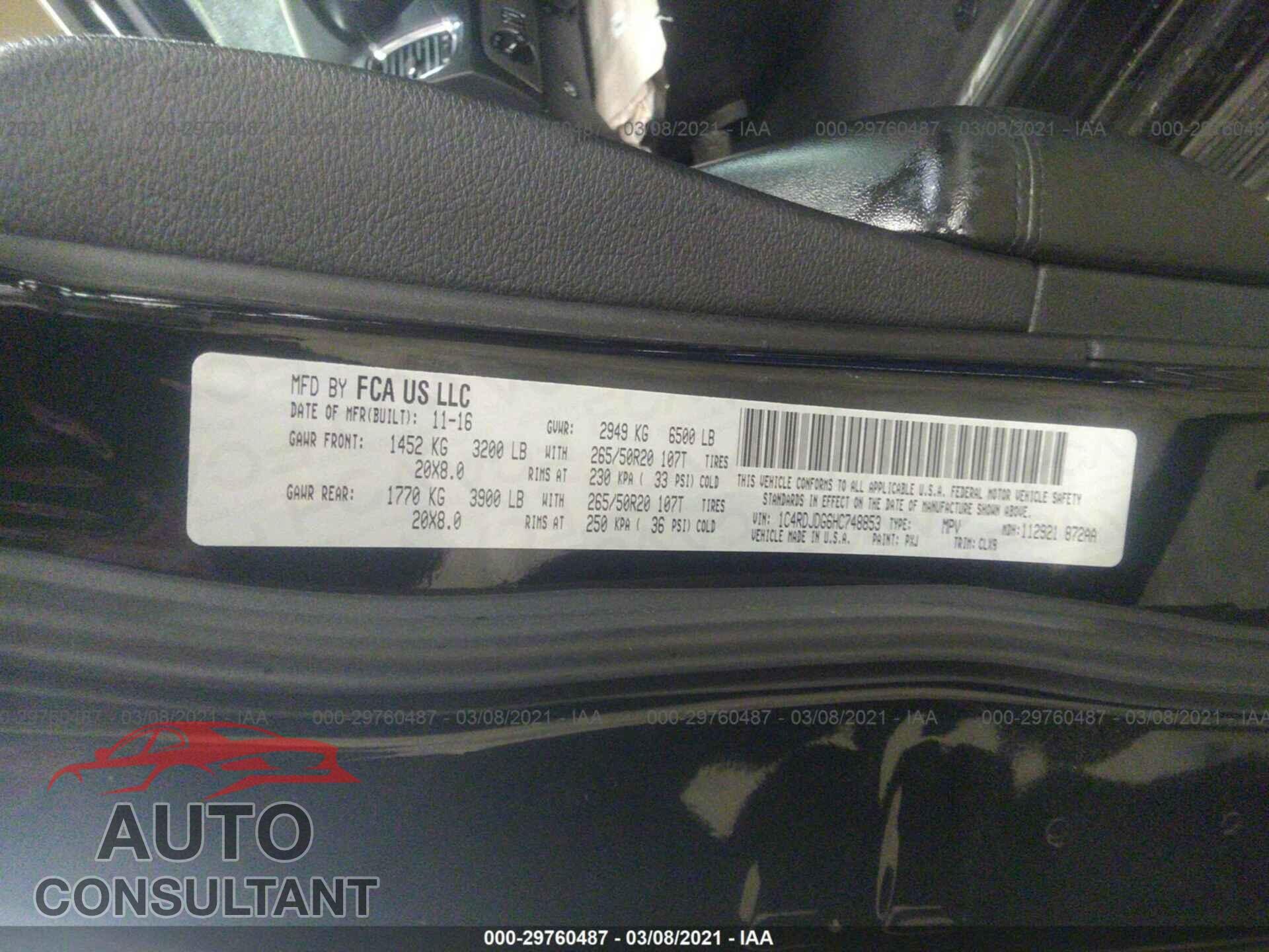 DODGE DURANGO 2017 - 1C4RDJDG6HC748853