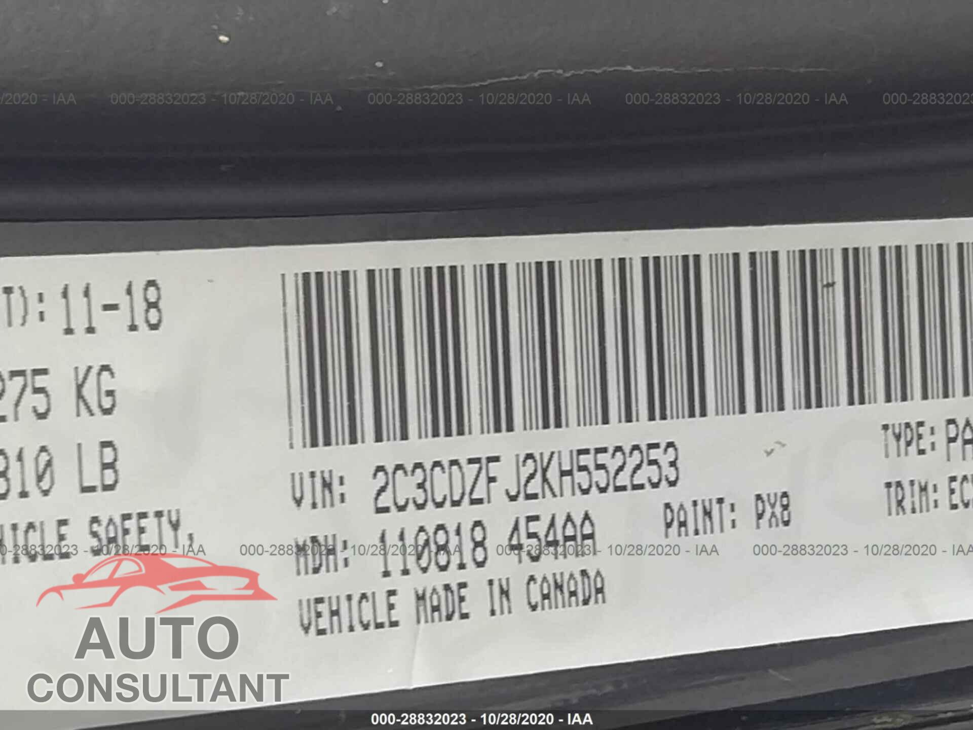 DODGE CHALLENGER 2019 - 2C3CDZFJ2KH552253