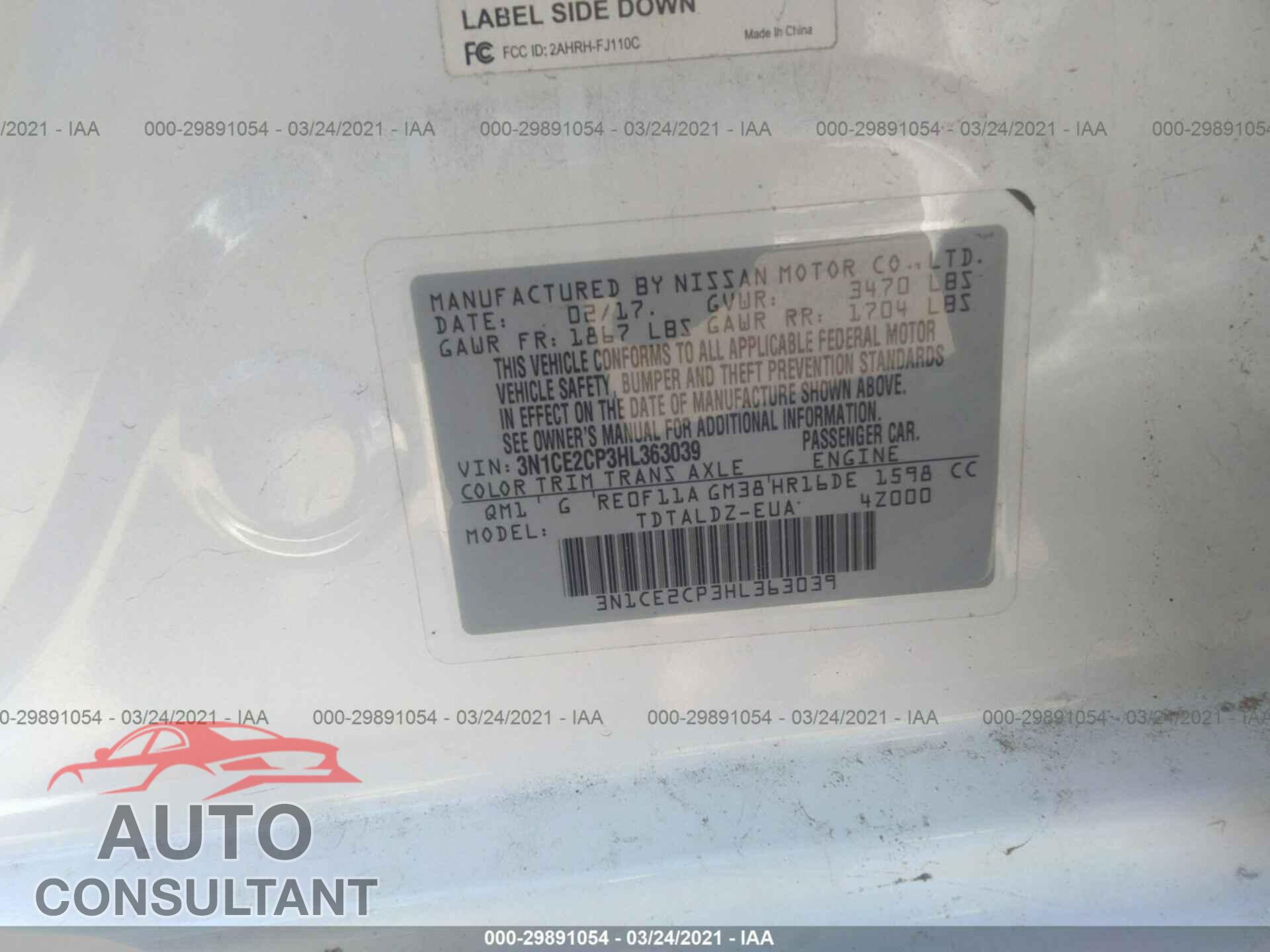 NISSAN VERSA NOTE 2017 - 3N1CE2CP3HL363039