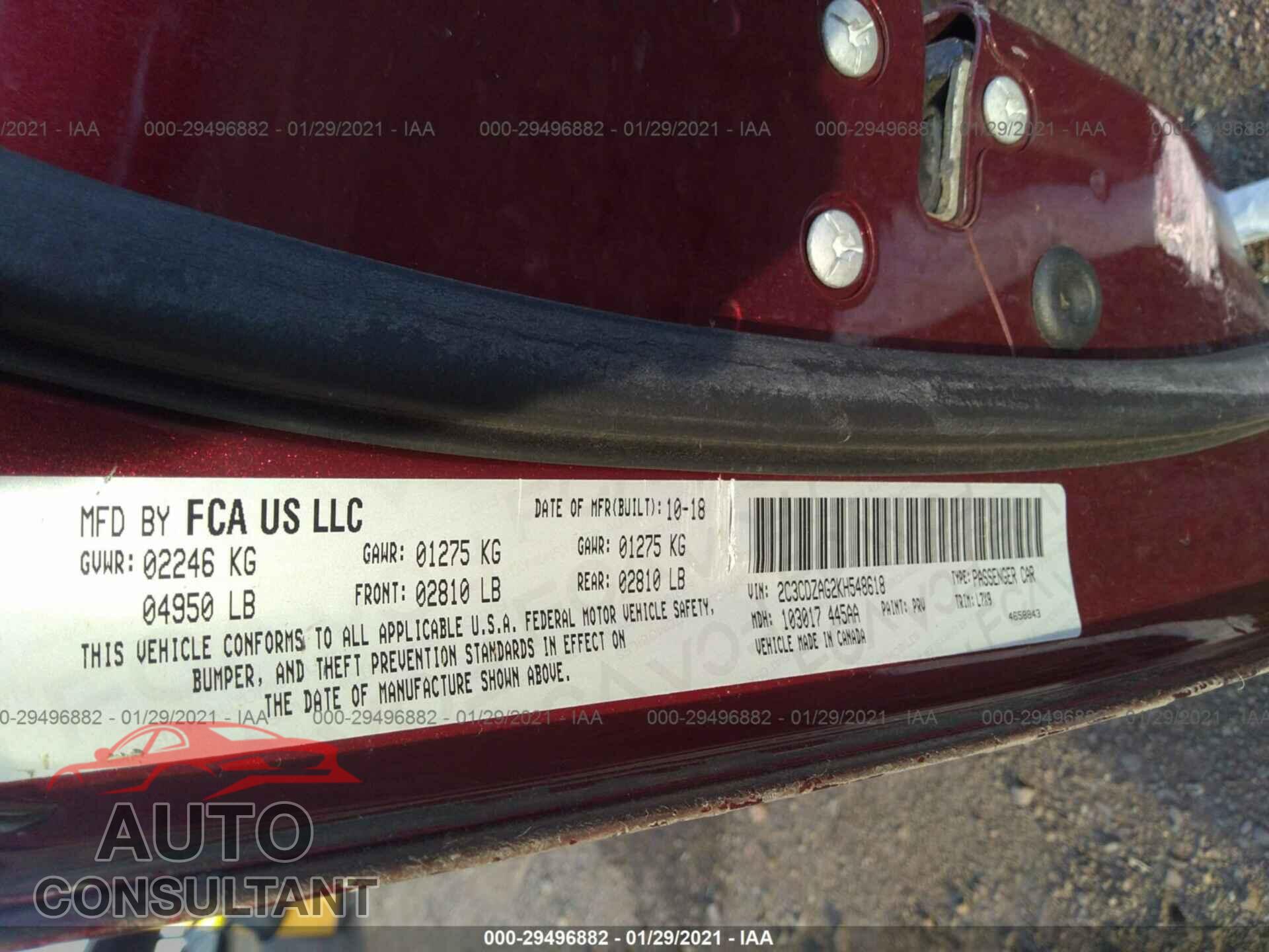 DODGE CHALLENGER 2019 - 2C3CDZAG2KH548618
