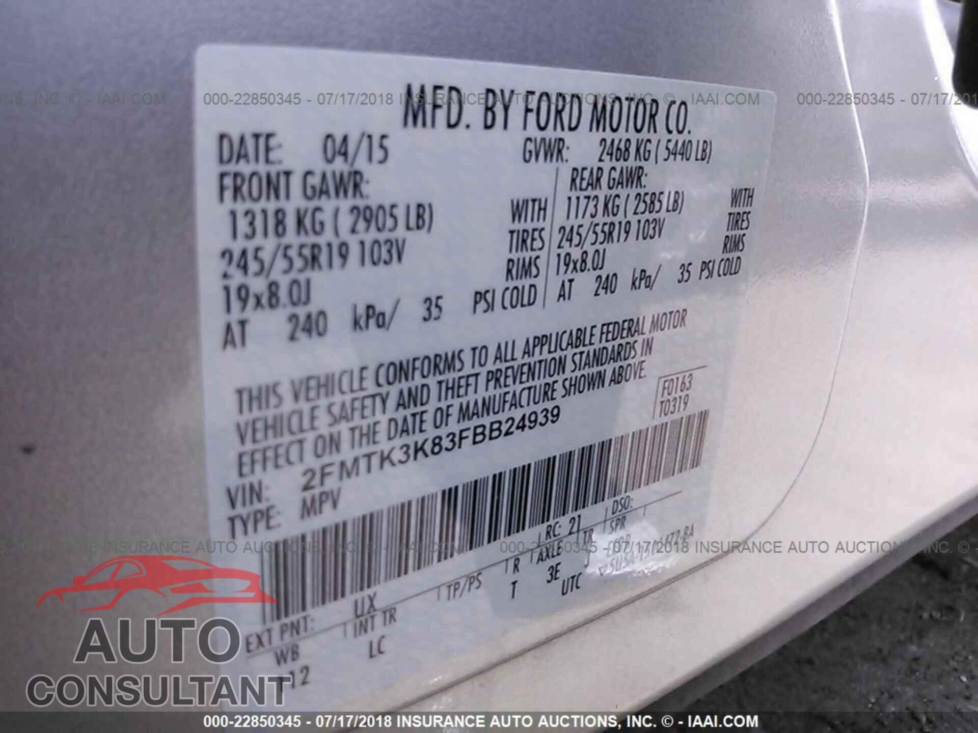 FORD EDGE 2015 - 2FMTK3K83FBB24939
