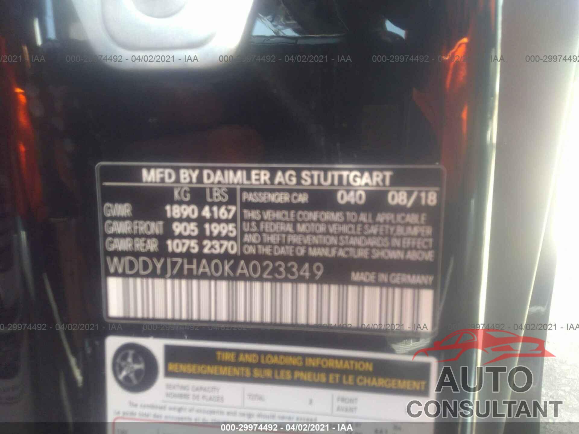 MERCEDES-BENZ AMG GT 2019 - WDDYJ7HA0KA023349