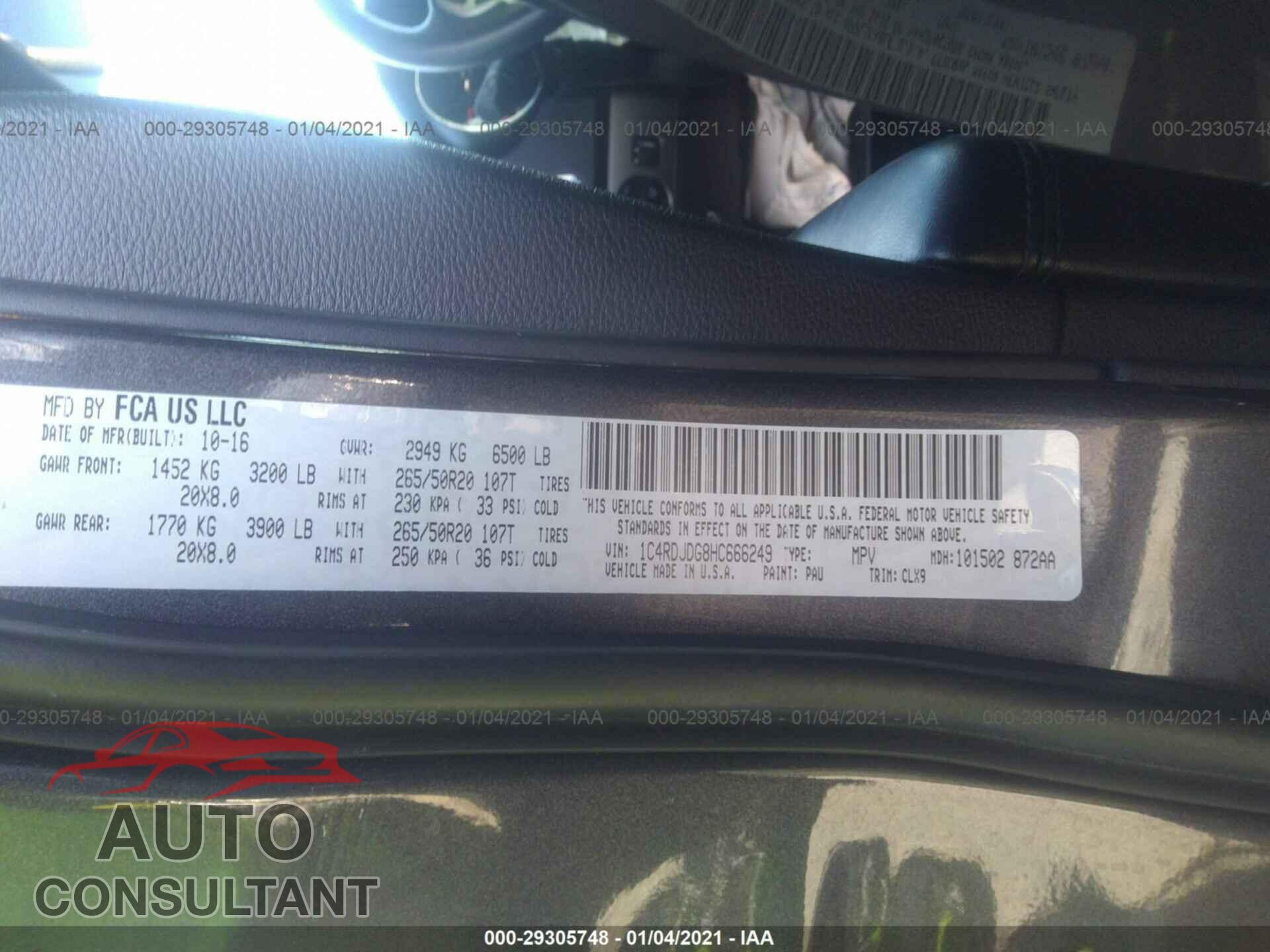 DODGE DURANGO 2017 - 1C4RDJDG8HC666249