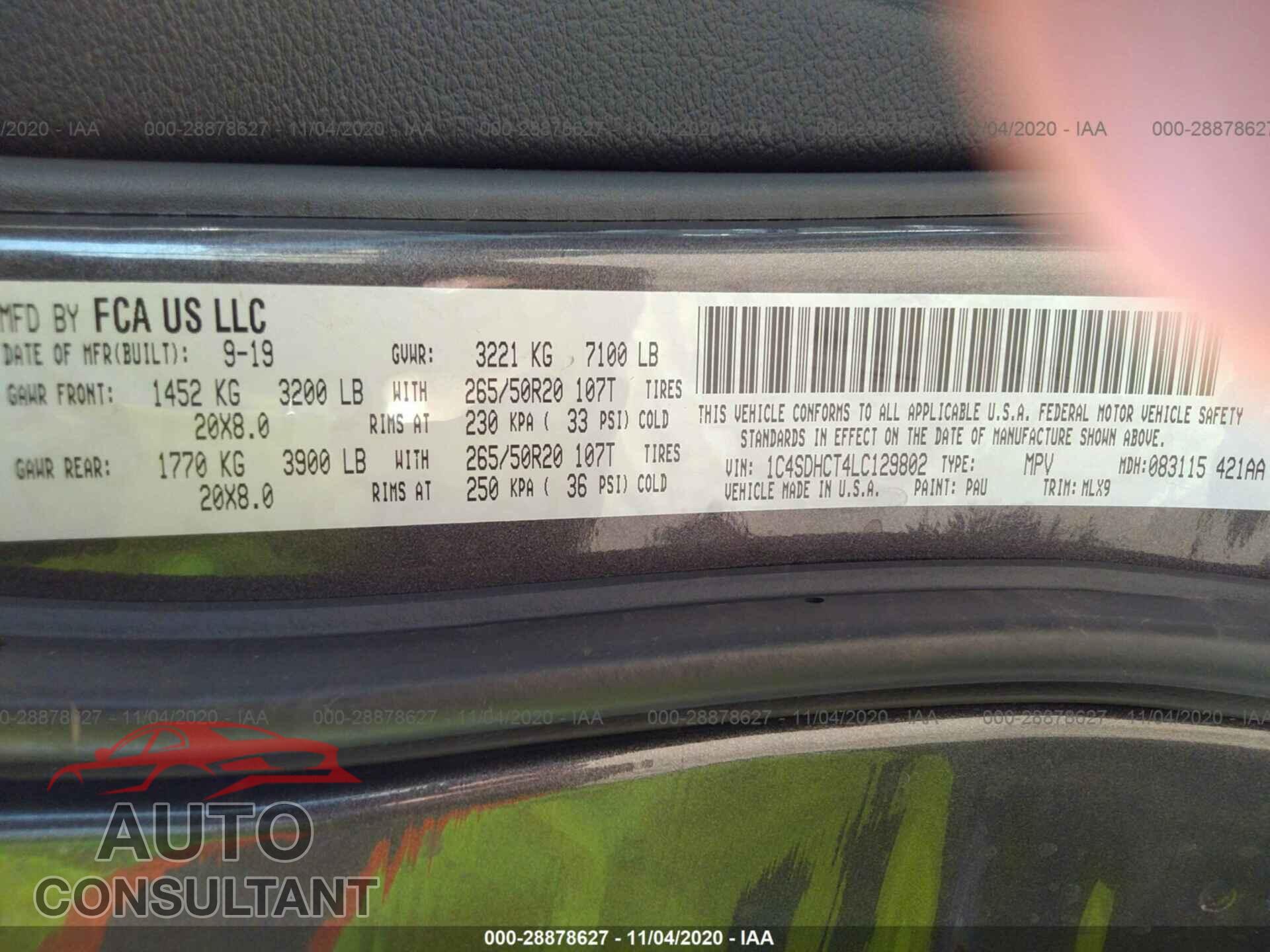 DODGE DURANGO 2020 - 1C4SDHCT4LC129802