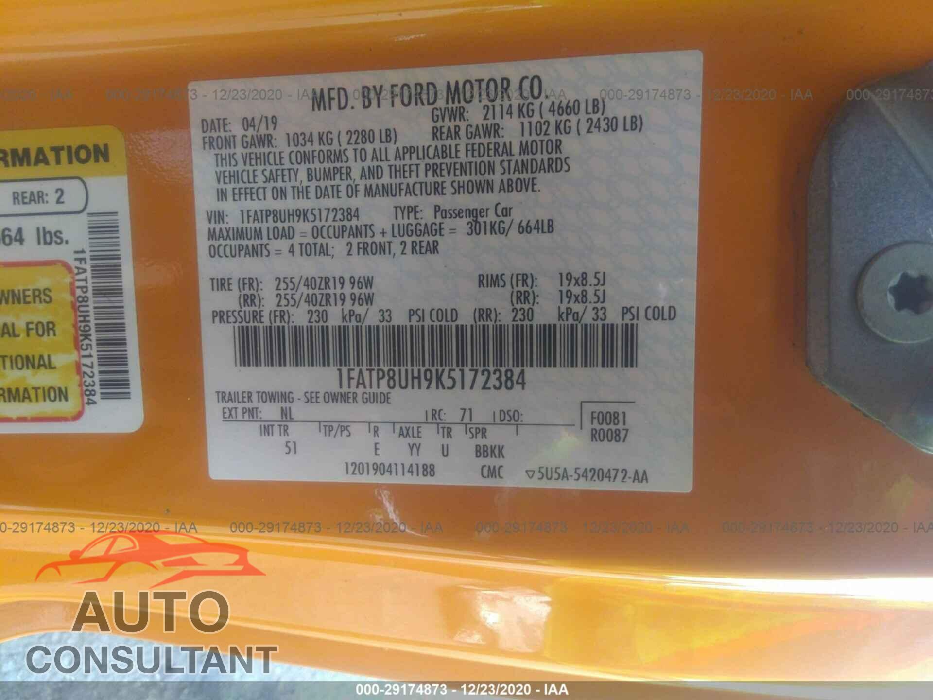 FORD MUSTANG 2019 - 1FATP8UH9K5172384