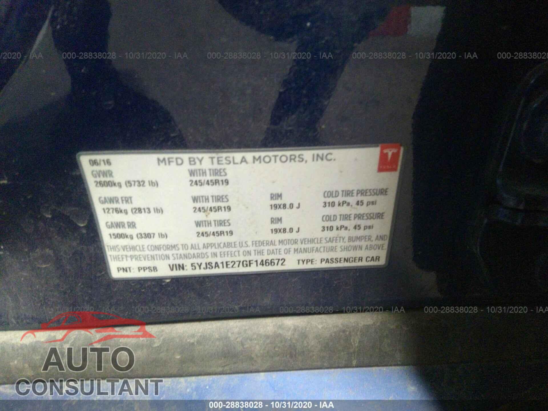 TESLA MODEL S 2016 - 5YJSA1E27GF146672