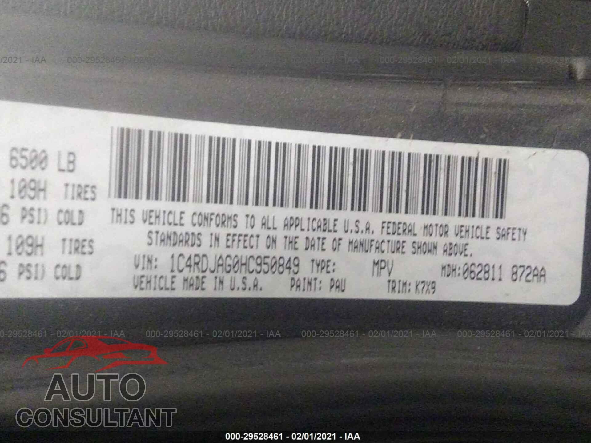 DODGE DURANGO 2017 - 1C4RDJAG0HC950849