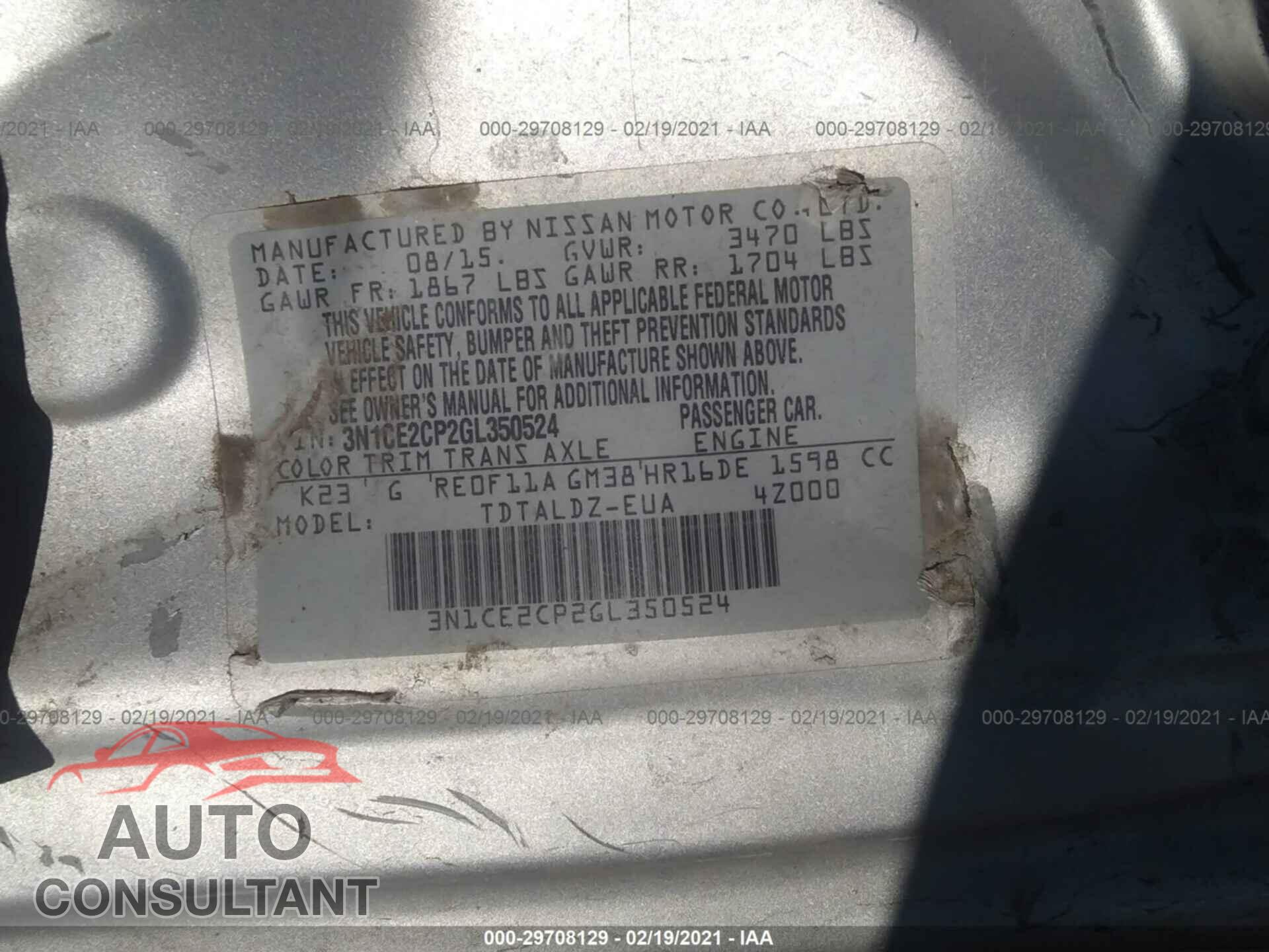 NISSAN VERSA NOTE 2016 - 3N1CE2CP2GL350524