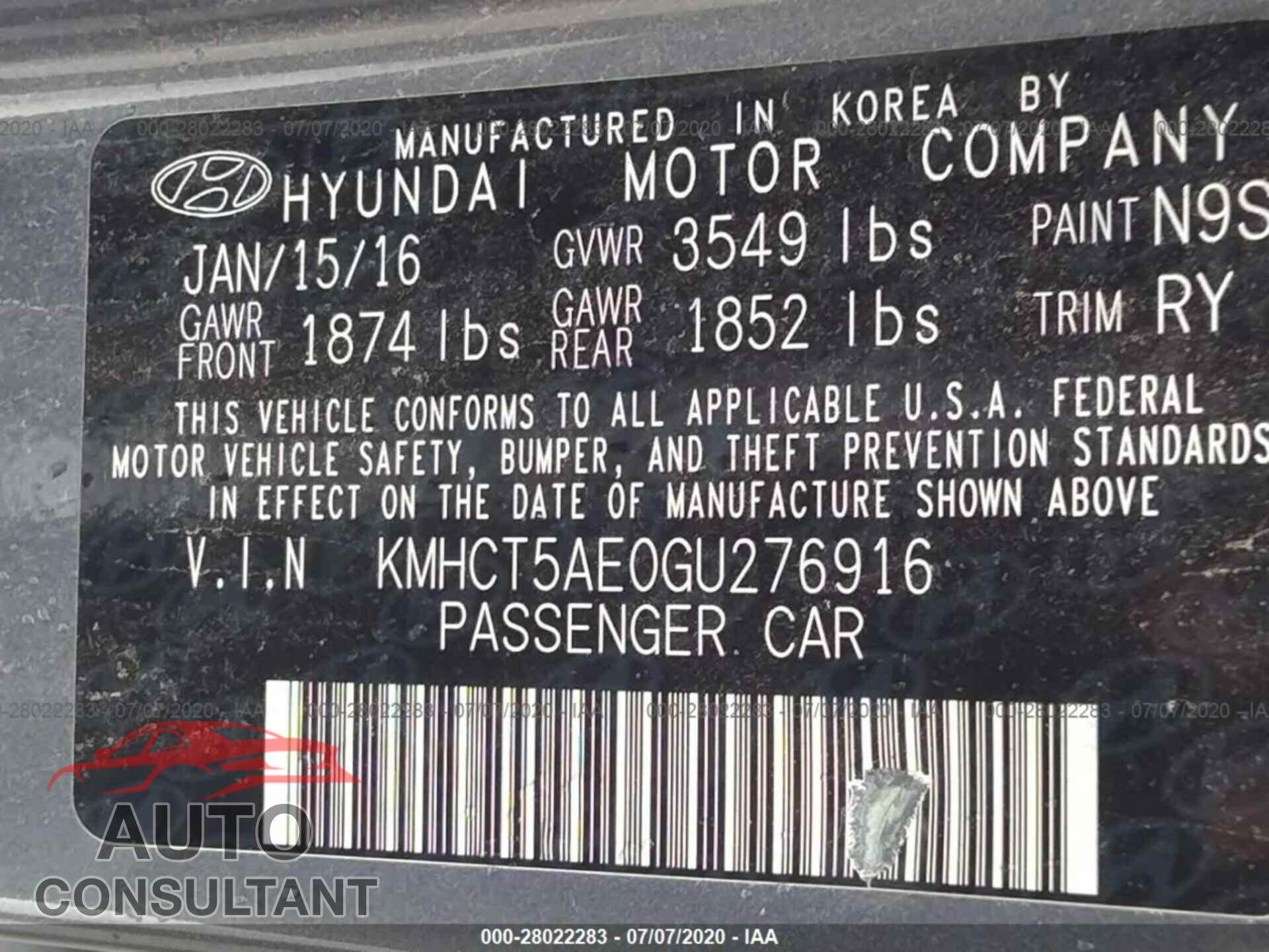 HYUNDAI ACCENT 2016 - KMHCT5AE0GU276916