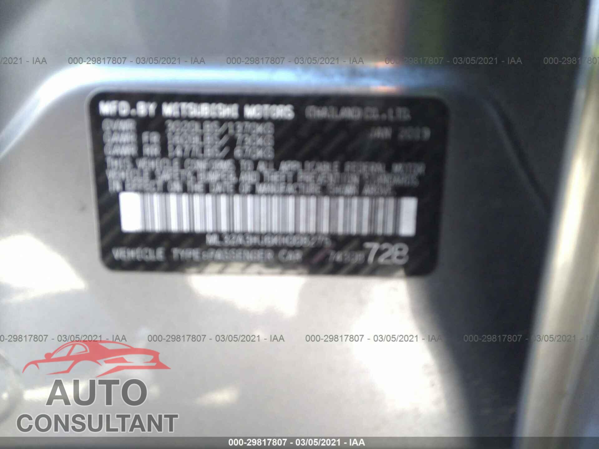 MITSUBISHI MIRAGE 2019 - ML32A3HJ6KH008275