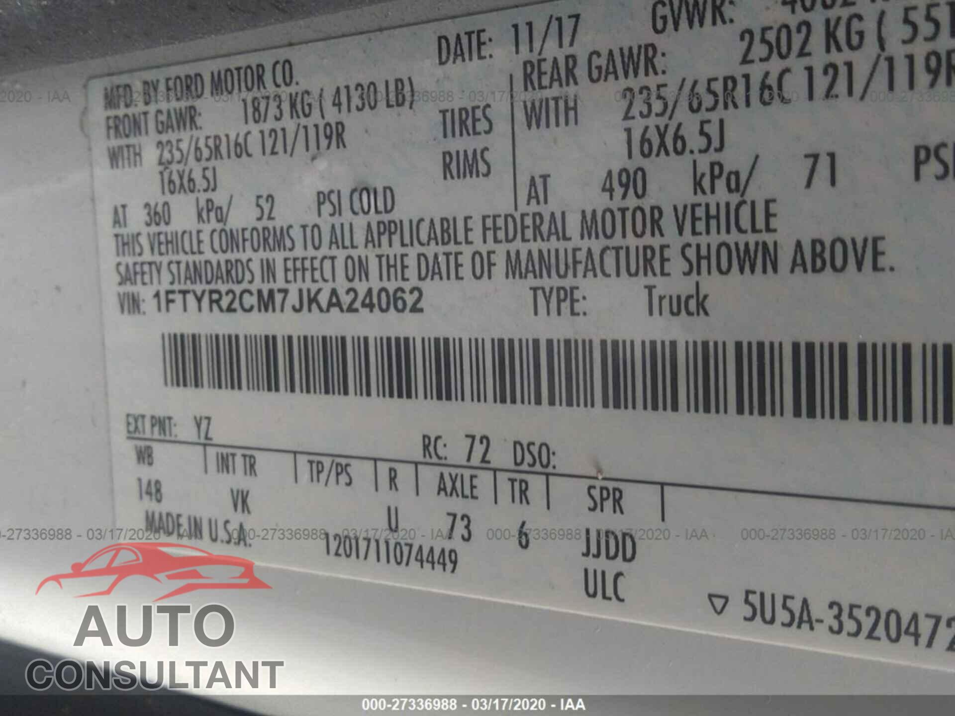 Ford Transit 2018 - 1FTYR2CM7JKA24062