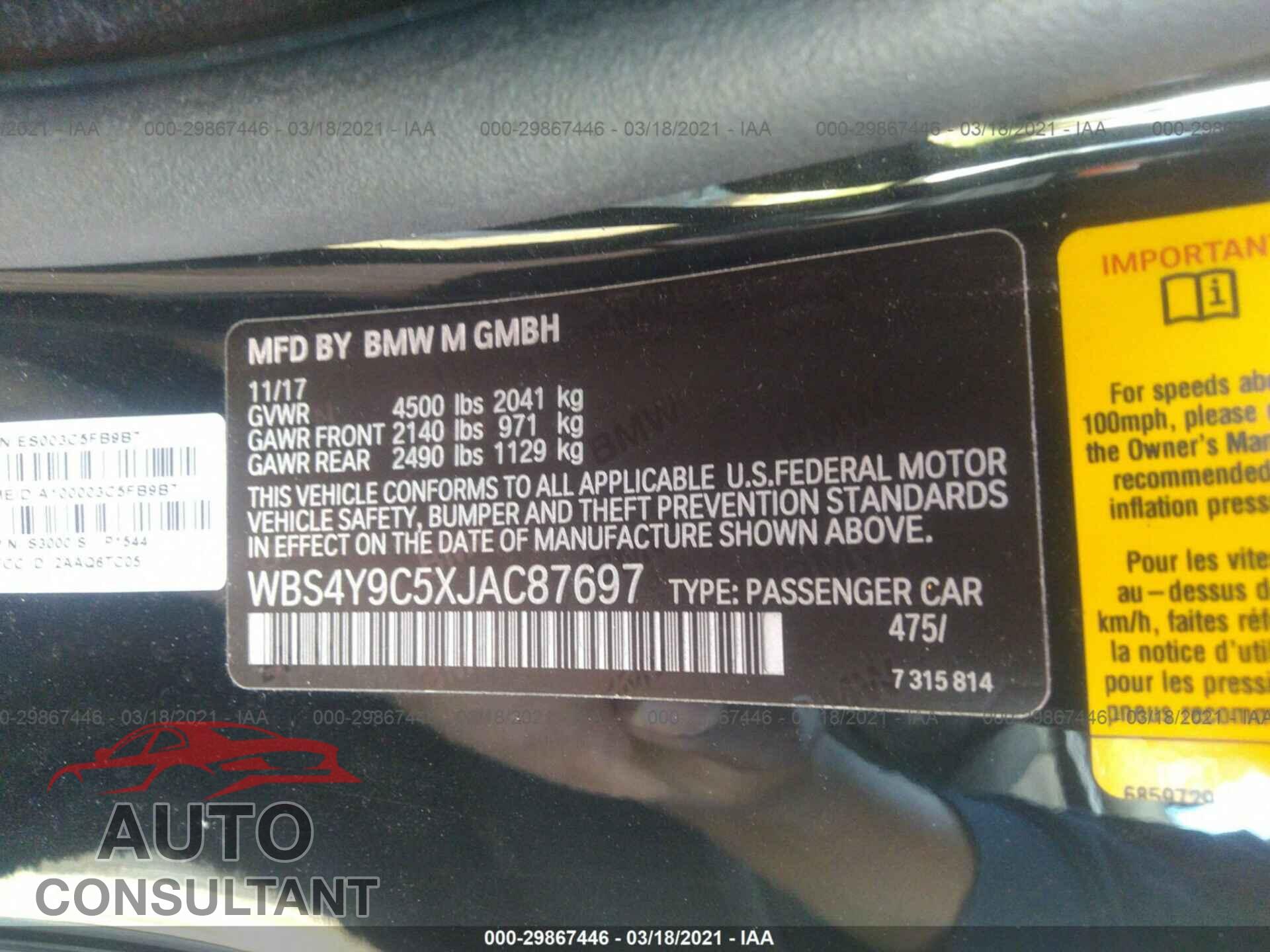 BMW M4 2018 - WBS4Y9C5XJAC87697