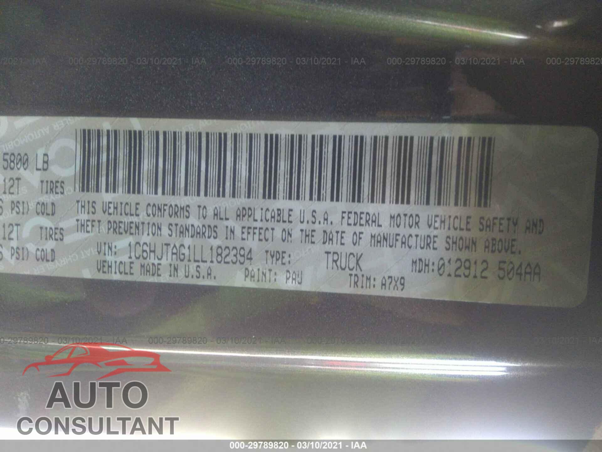 JEEP GLADIATOR 2020 - 1C6HJTAG1LL182394