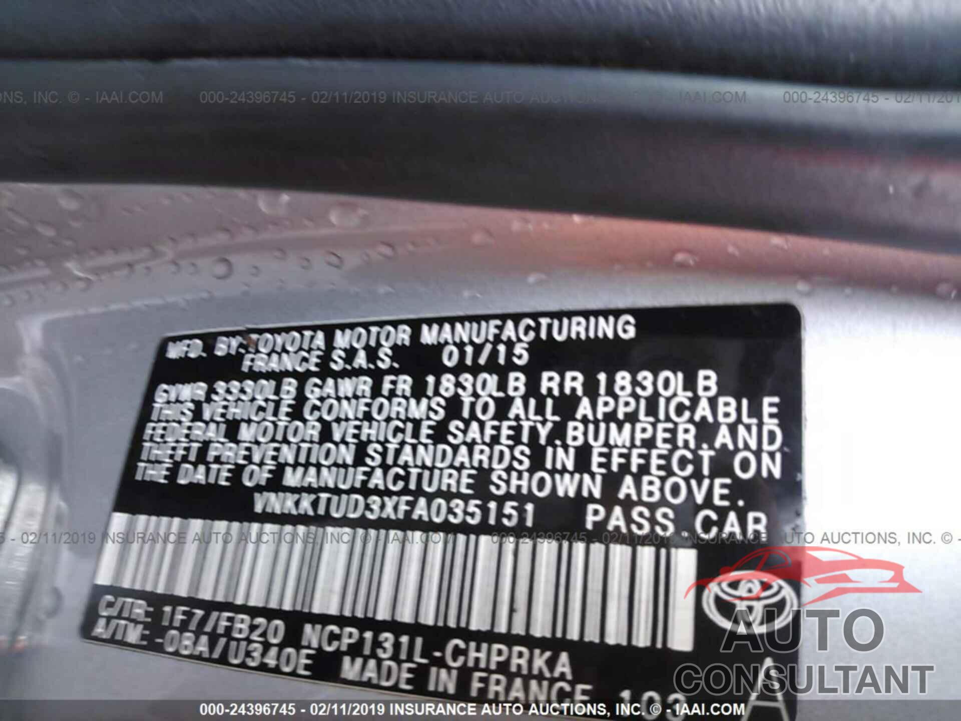TOYOTA YARIS 2015 - VNKKTUD3XFA035151