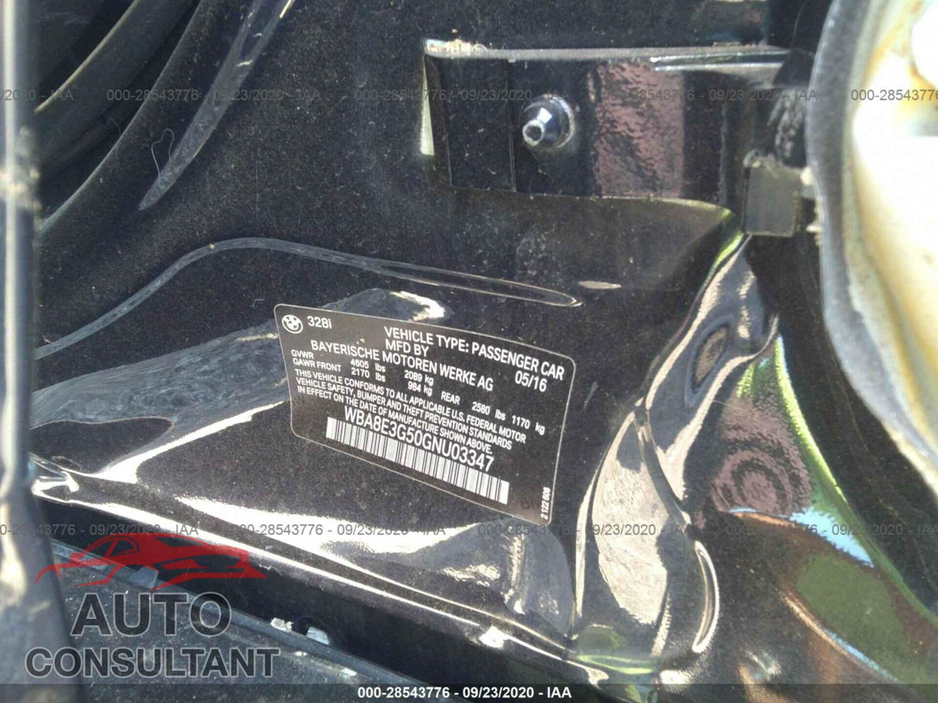 BMW 3 SERIES 2016 - WBA8E3G50GNU03347