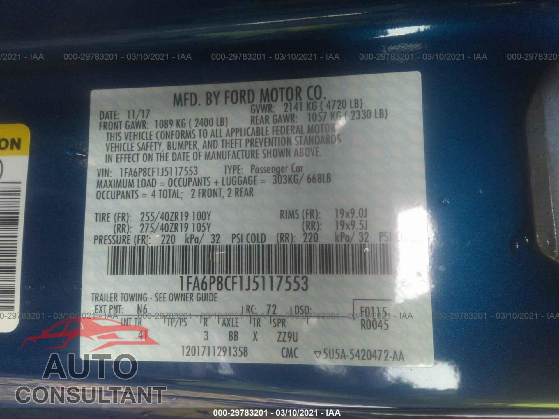 FORD MUSTANG 2018 - 1FA6P8CF1J5117553