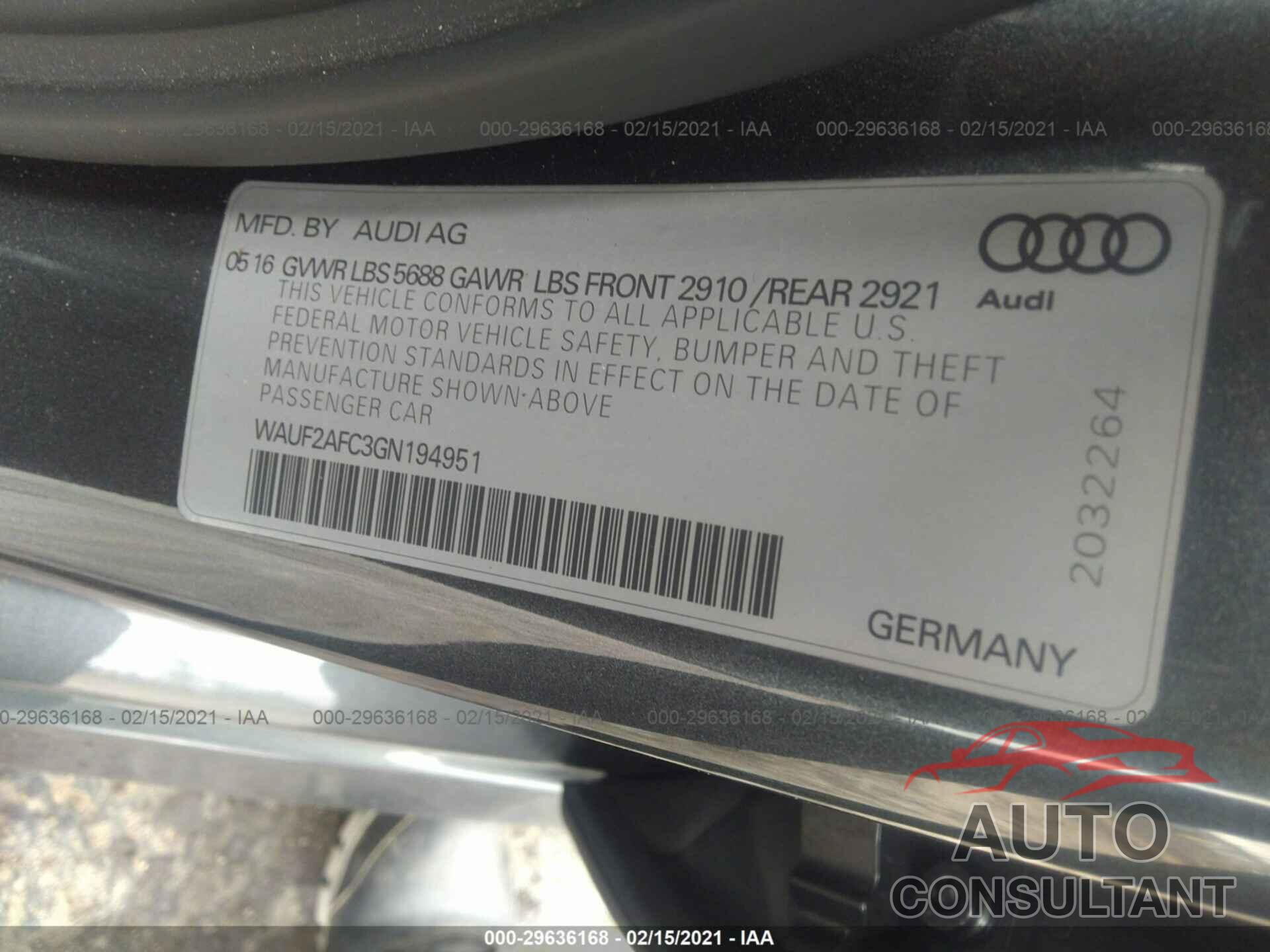 AUDI S6 2016 - WAUF2AFC3GN194951