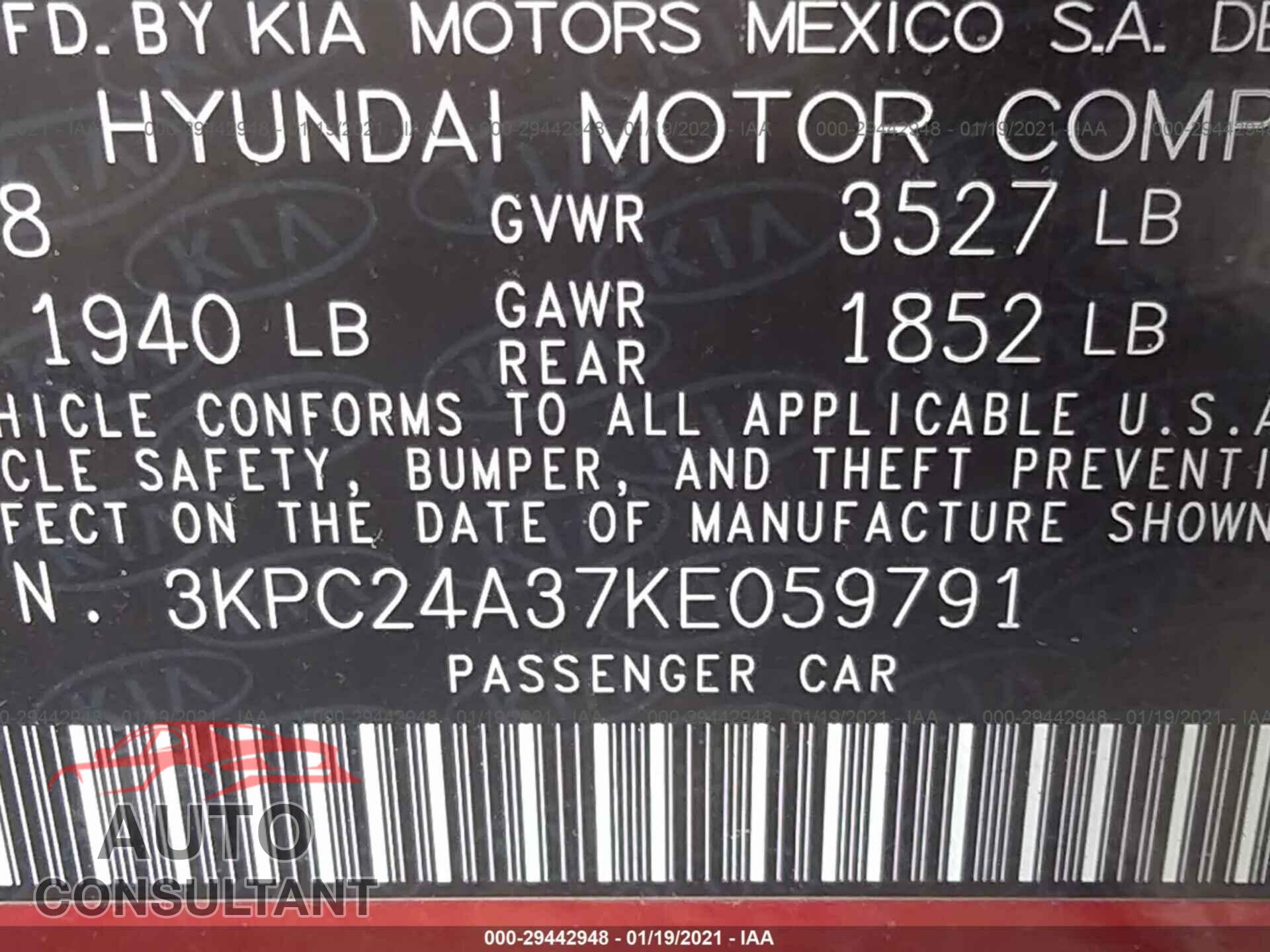 HYUNDAI ACCENT 2019 - 3KPC24A37KE059791